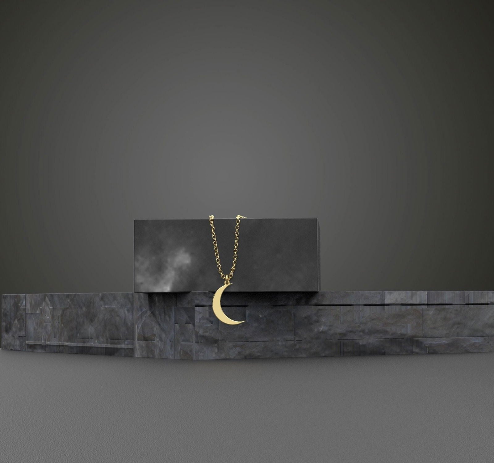 14k solid gold half moon Necklace - InfinityJools