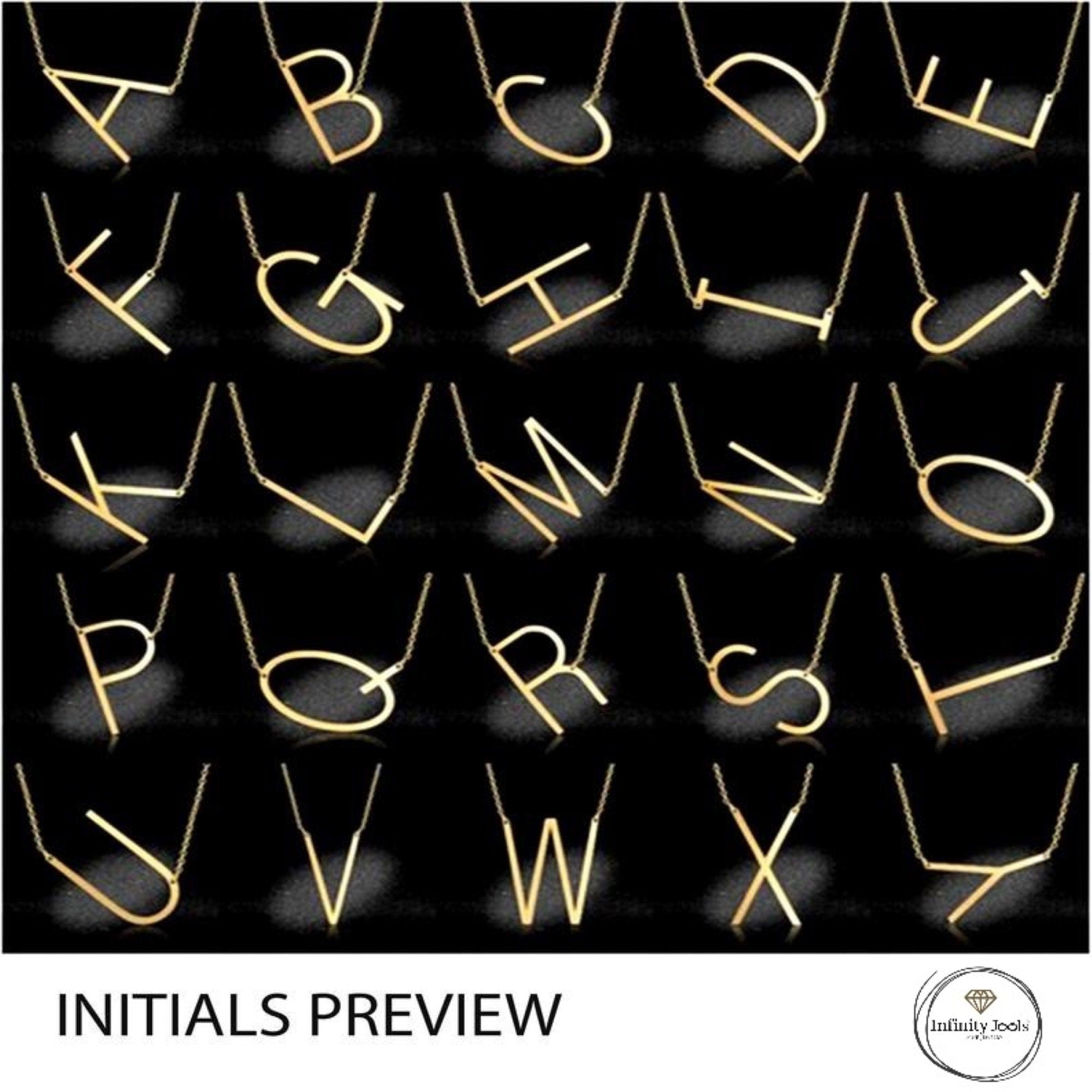 14K Solid Gold Large Sideways initial Necklace - InfinityJools