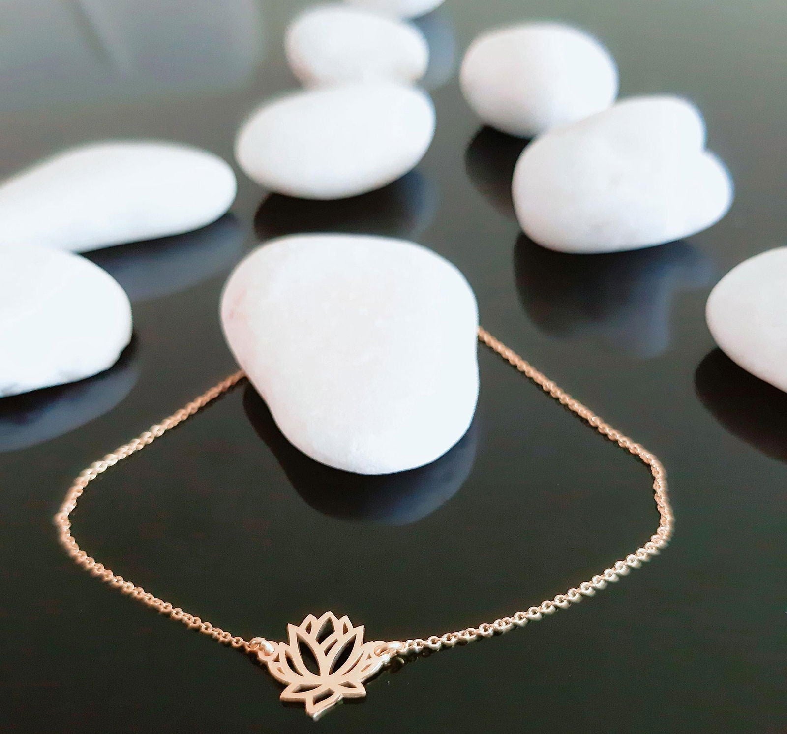 14K Solid Gold Lotus flower Charm Bracelet - InfinityJools