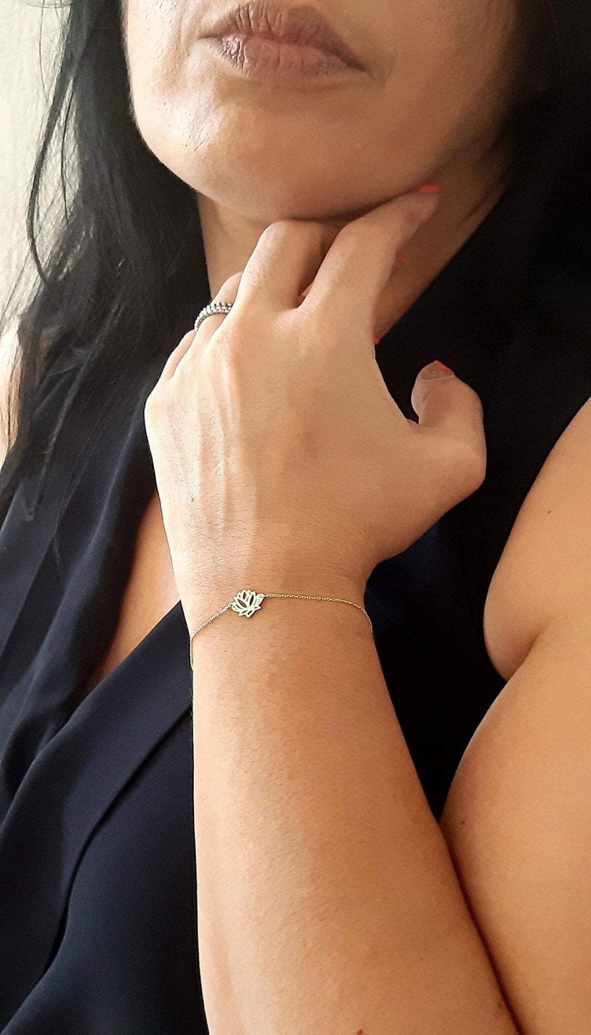 14K Solid Gold Lotus flower Charm Bracelet - InfinityJools