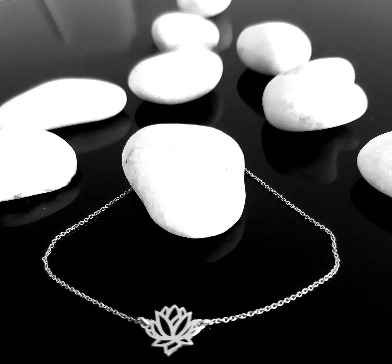 14K Solid Gold Lotus flower Charm Bracelet - InfinityJools