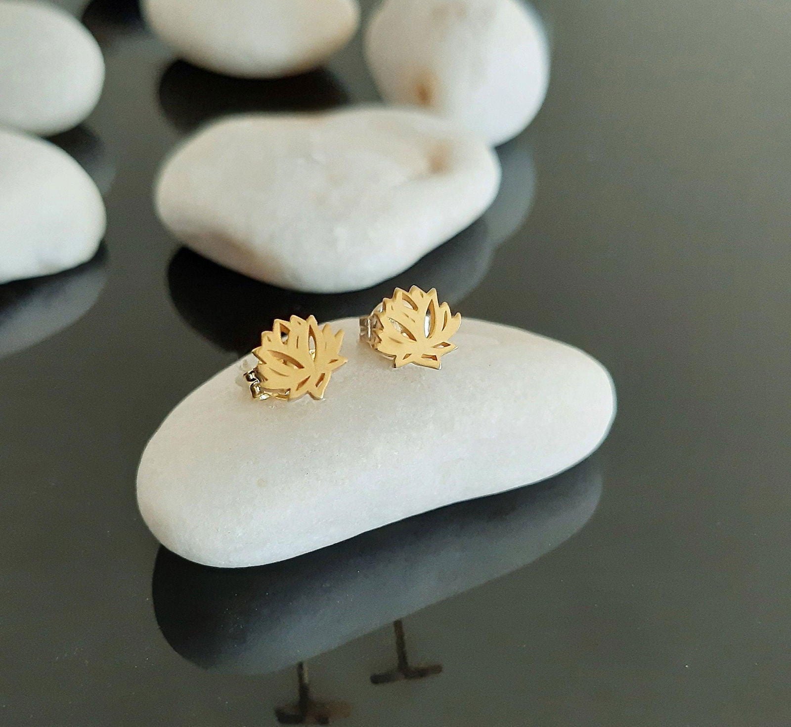 14k solid gold Lotus flower Stud Earrings - InfinityJools