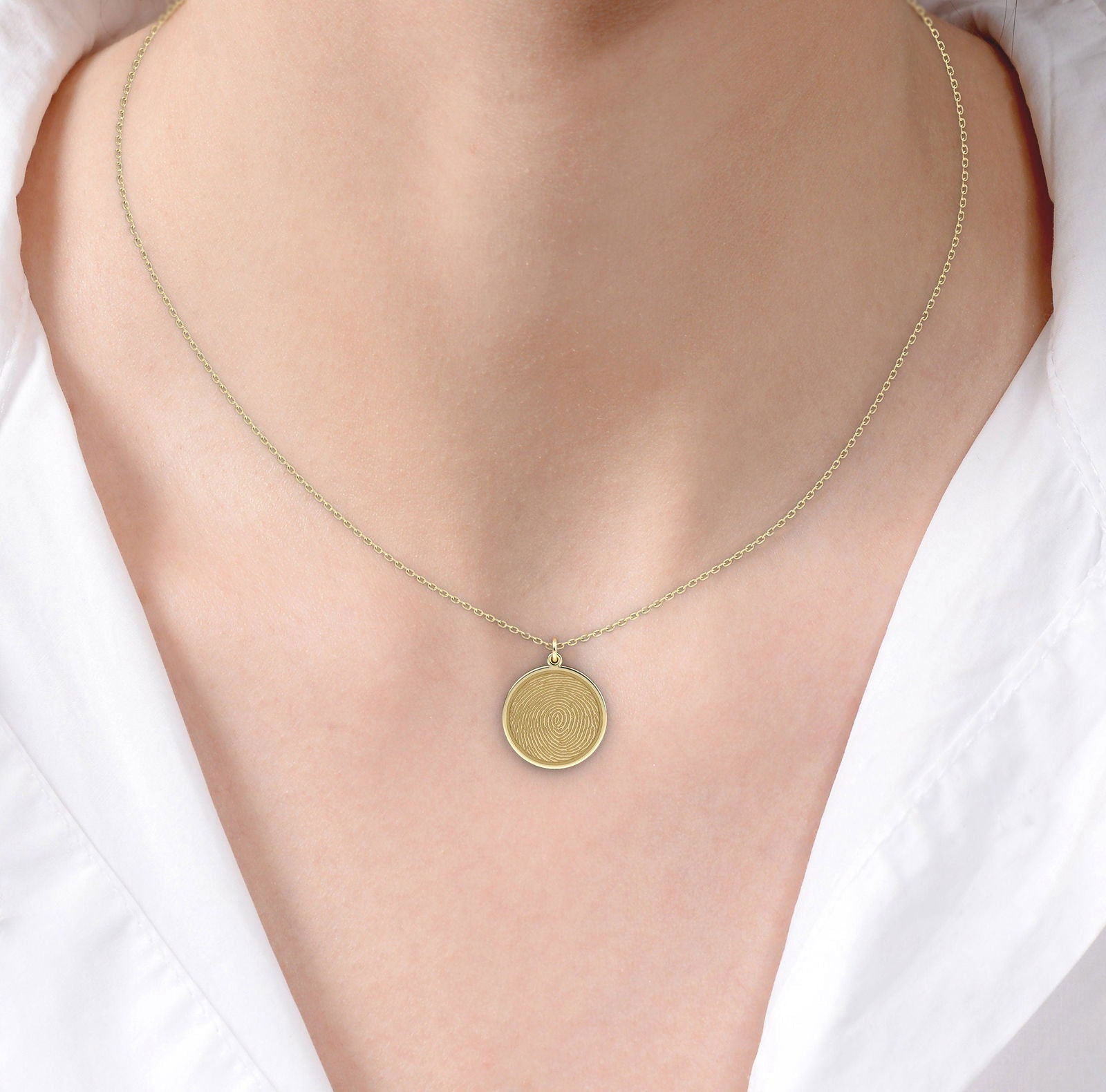 14k Solid Gold Memorial Fingerprint / Fingerprint Handwriting Necklace in Solid Gold - InfinityJools