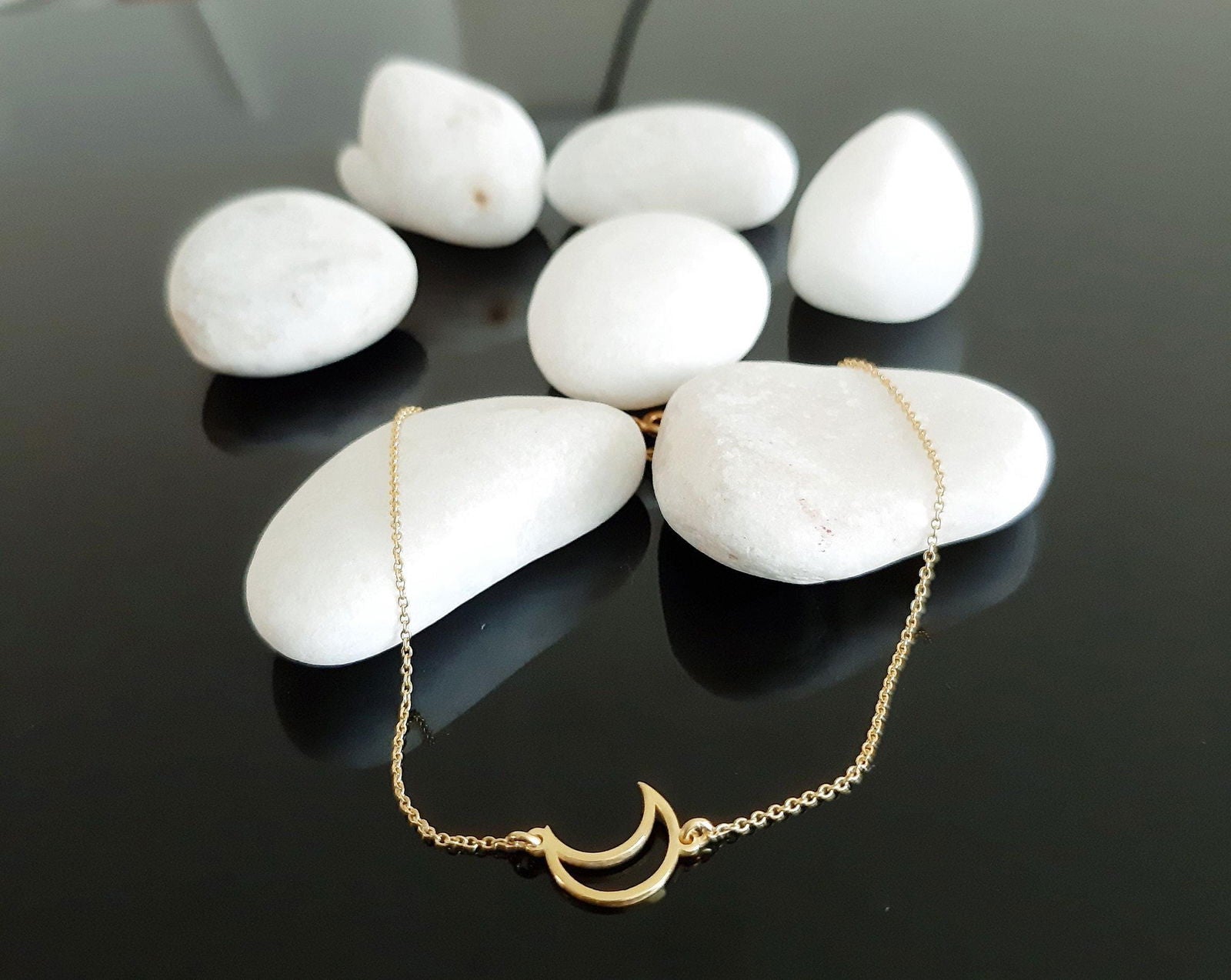 14k Solid Gold Moon Bracelet, 14K yellow Gold - InfinityJools