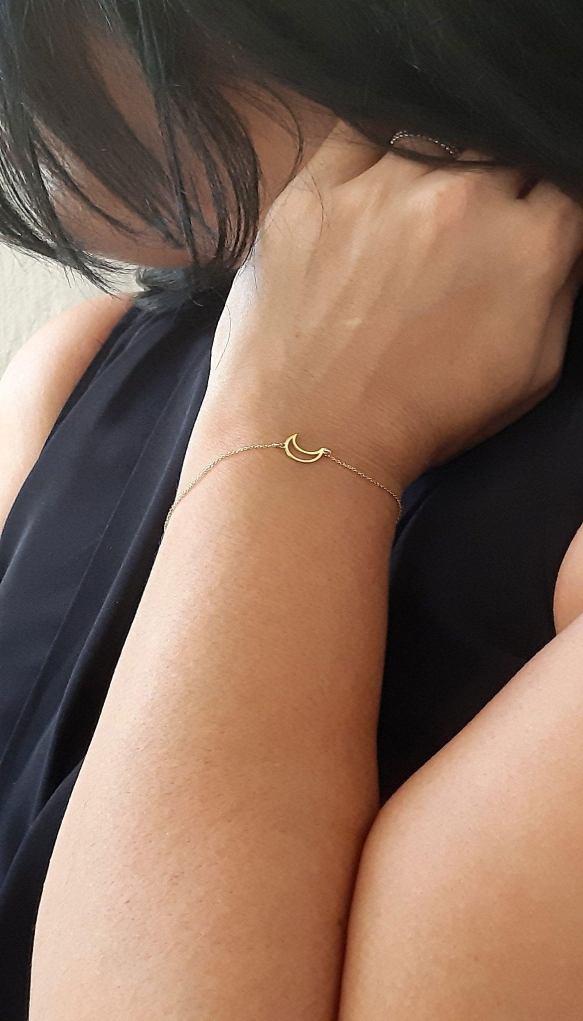 14k Solid Gold Moon Bracelet, 14K yellow Gold - InfinityJools