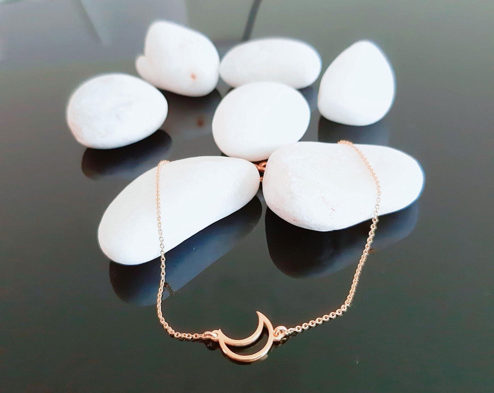 14k Solid Gold Moon Bracelet, 14K yellow Gold - InfinityJools