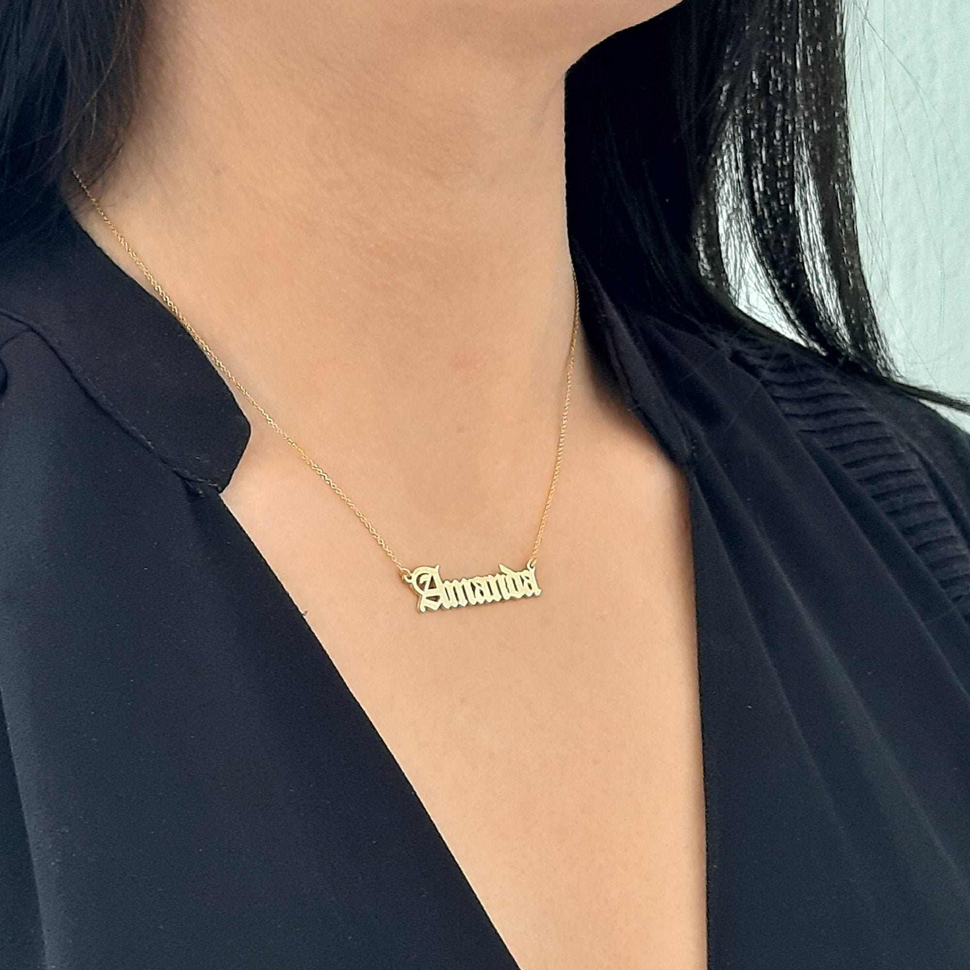 14K Solid Gold Old English Number Birthdate or name Necklace - InfinityJools