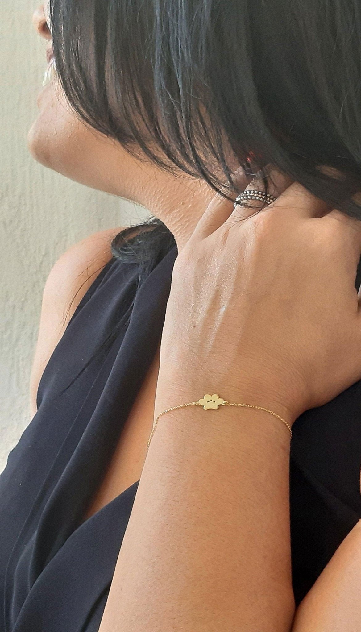 14k solid gold Paw Print Bracelet - InfinityJools