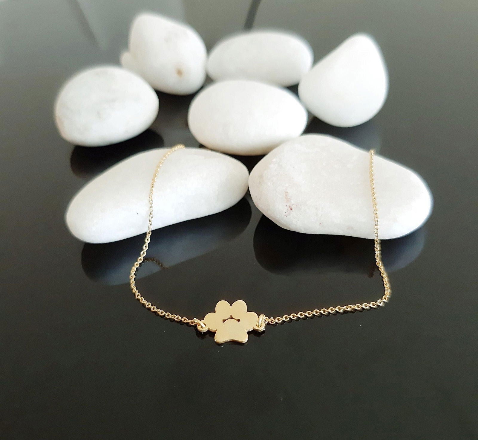 14k solid gold Paw Print Bracelet - InfinityJools