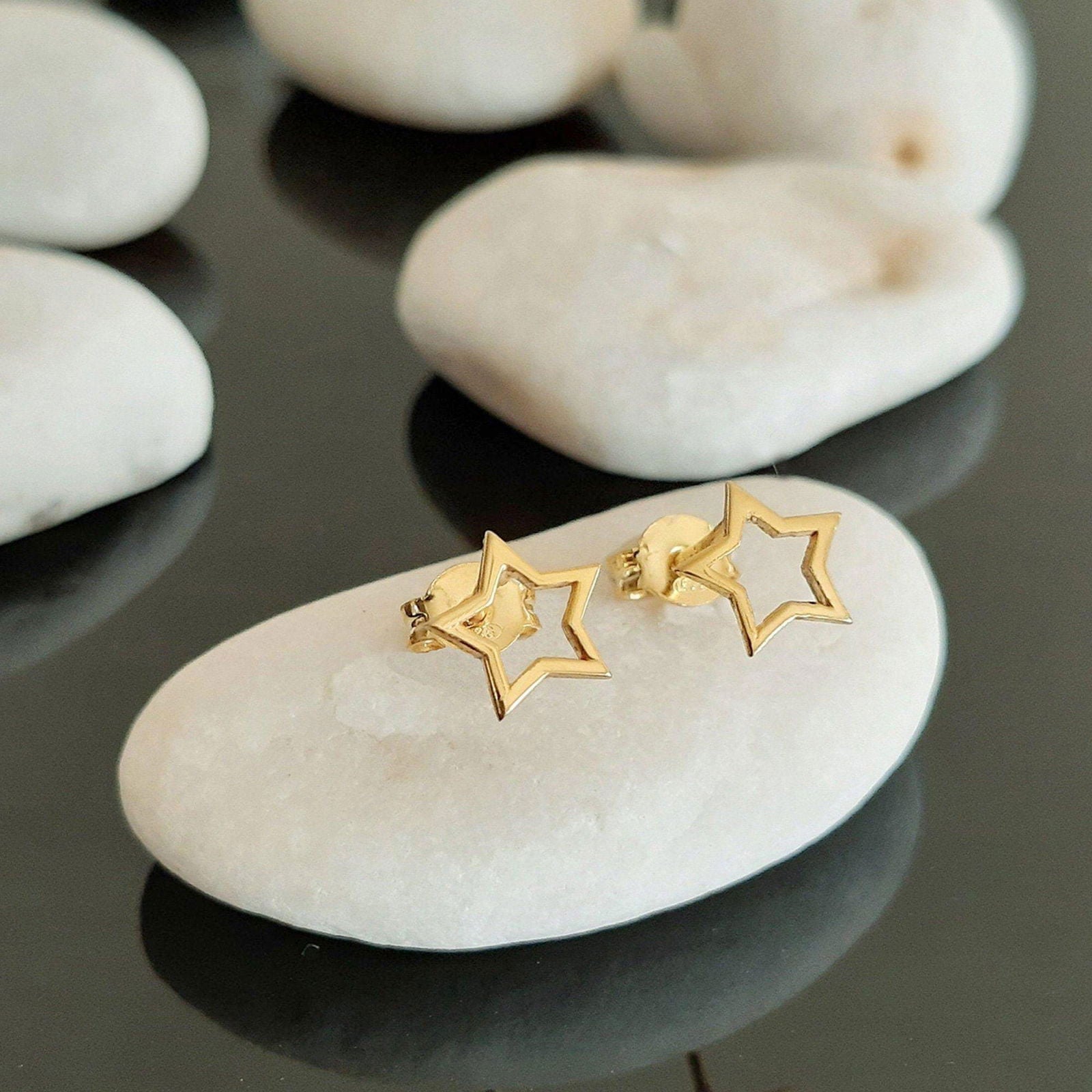 14K Solid Gold Star Stud Earrings - InfinityJools