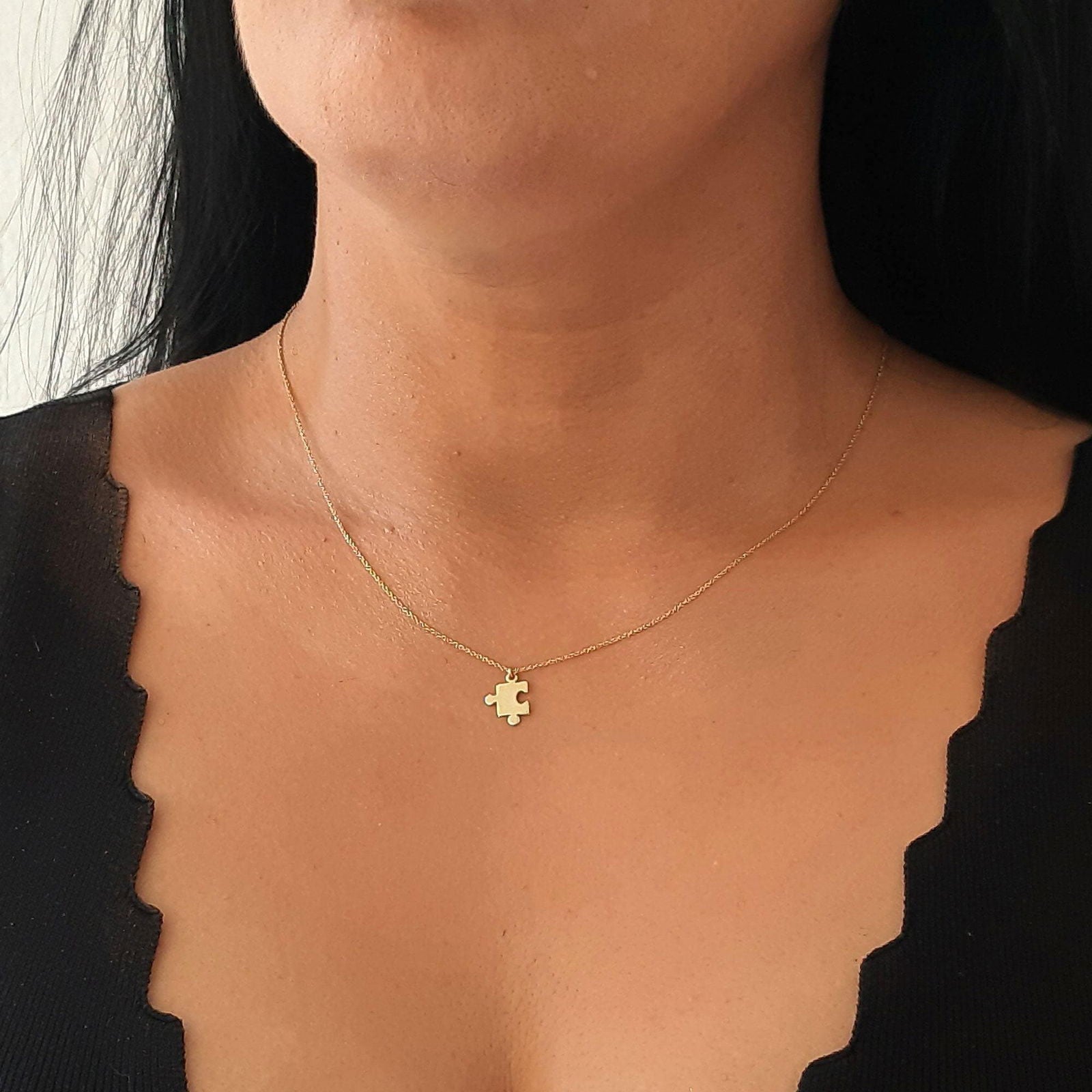 14K Solid Gold Tiny Puzzle Piece Pendant - InfinityJools