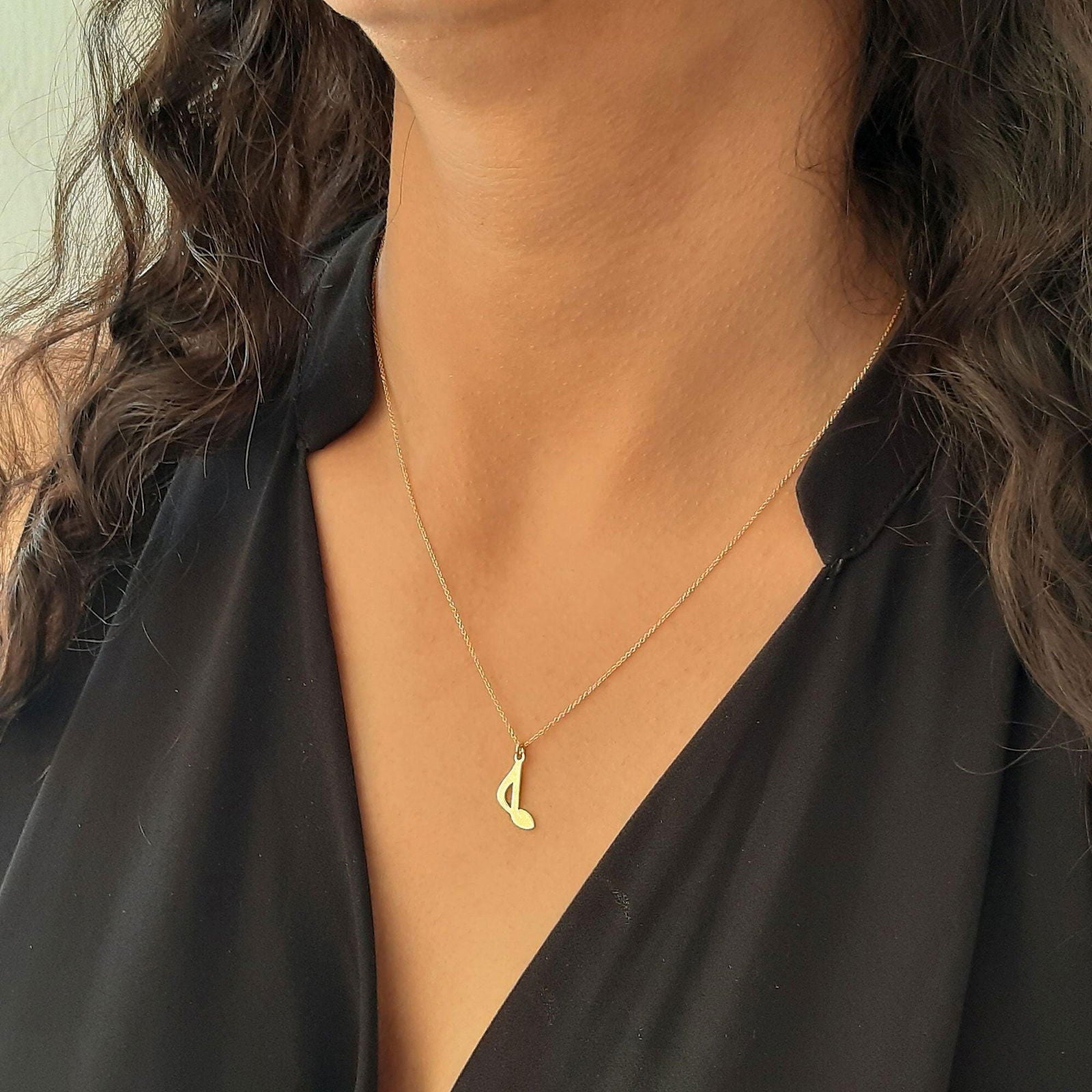 14K Yellow Gold Treble Clef necklace - InfinityJools