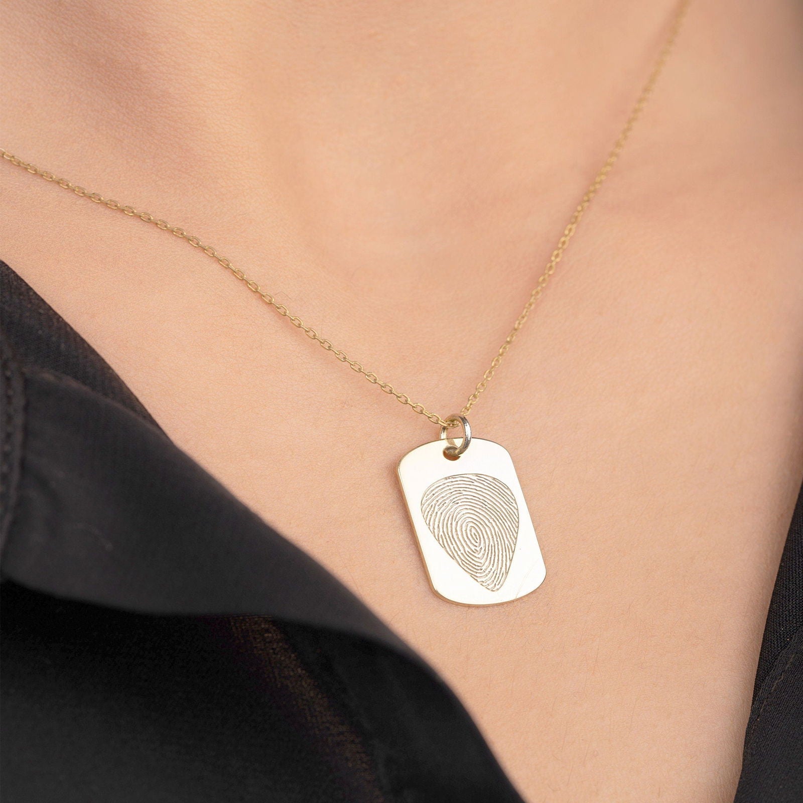 14k Custom Gold Fingerprint necklace, Personalized Dog Tad Id  Actual Fingerprint Necklace - InfinityJools