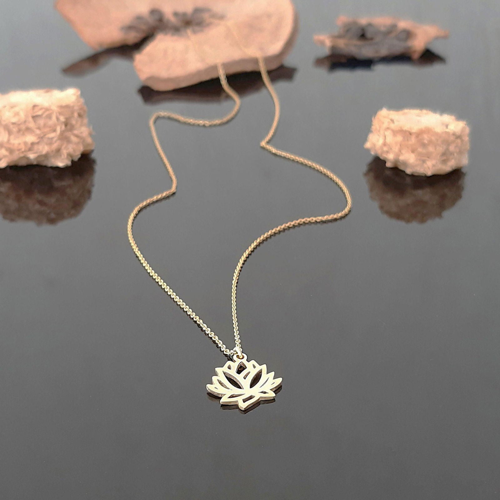 14k Dainty Lotus Necklace - InfinityJools