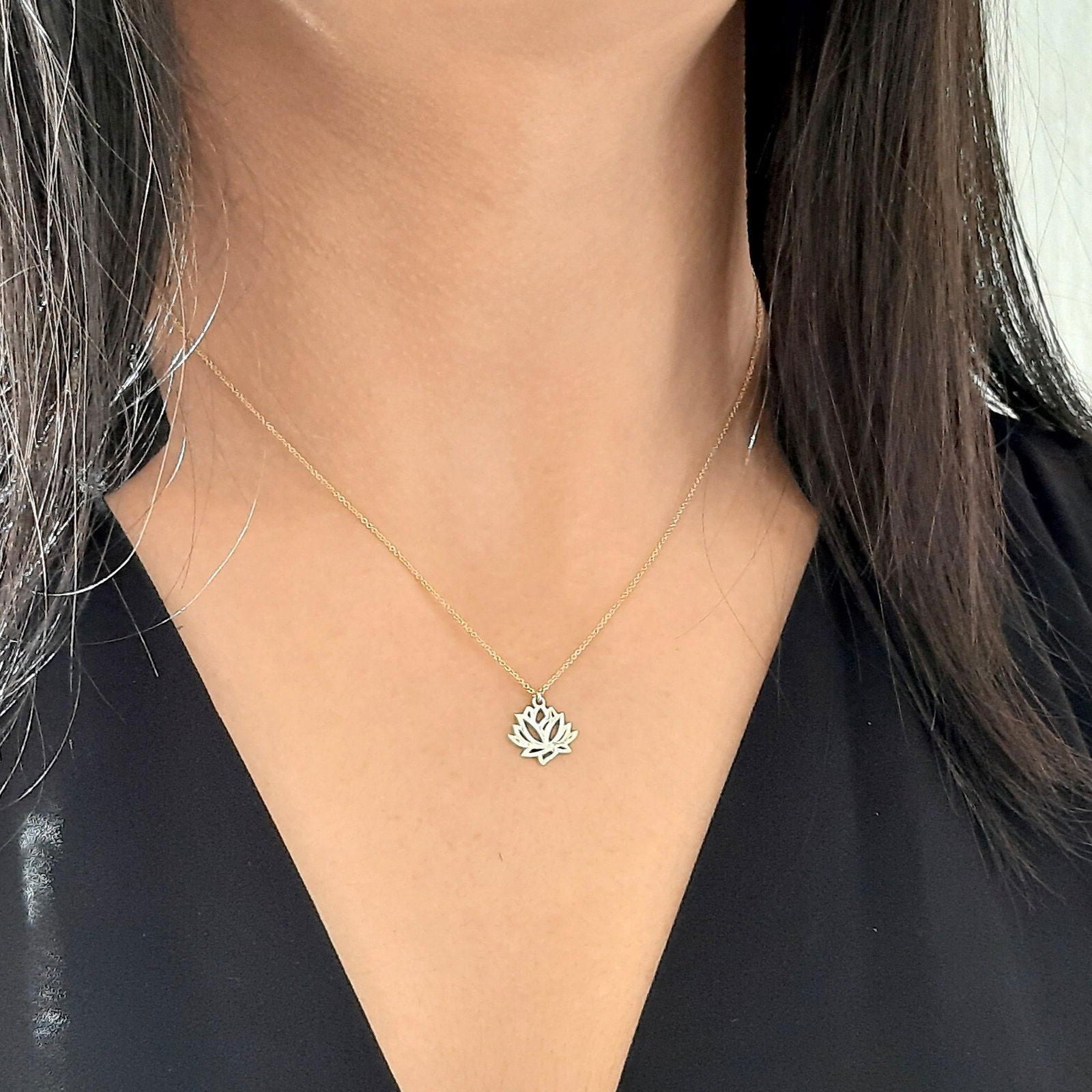 14k Dainty Lotus Necklace - InfinityJools