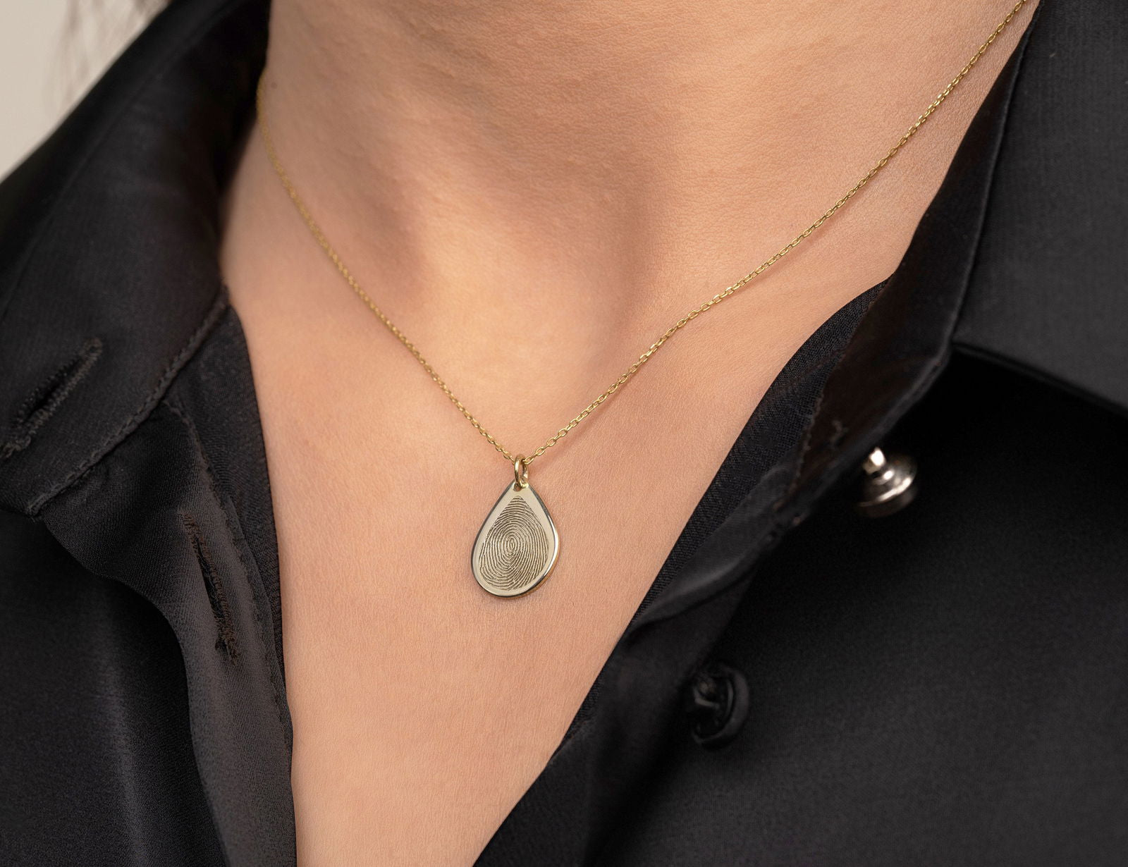 14k Real Gold Tear Drop Fingerprint Necklace,  Memorial Pendant - InfinityJools