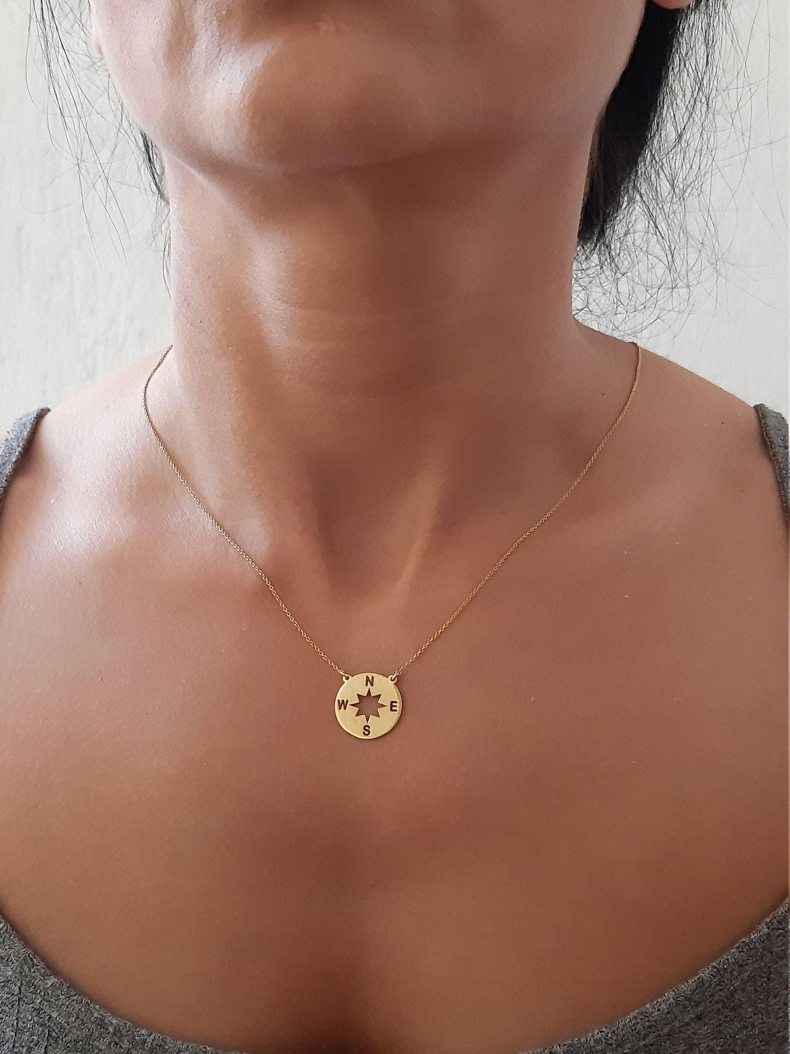 14k Solid Gold Compass necklace - InfinityJools