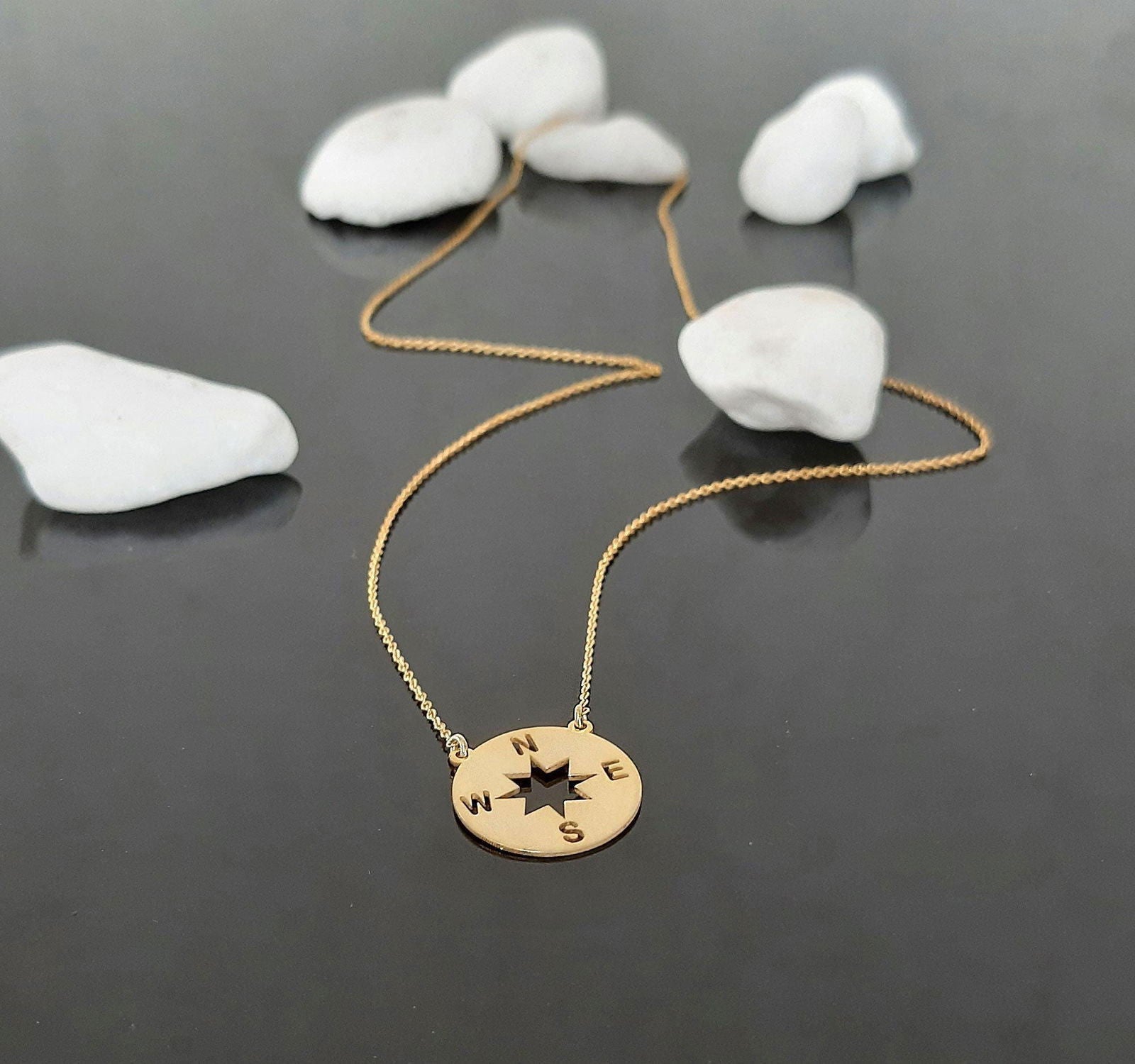 14k Solid Gold Compass necklace - InfinityJools