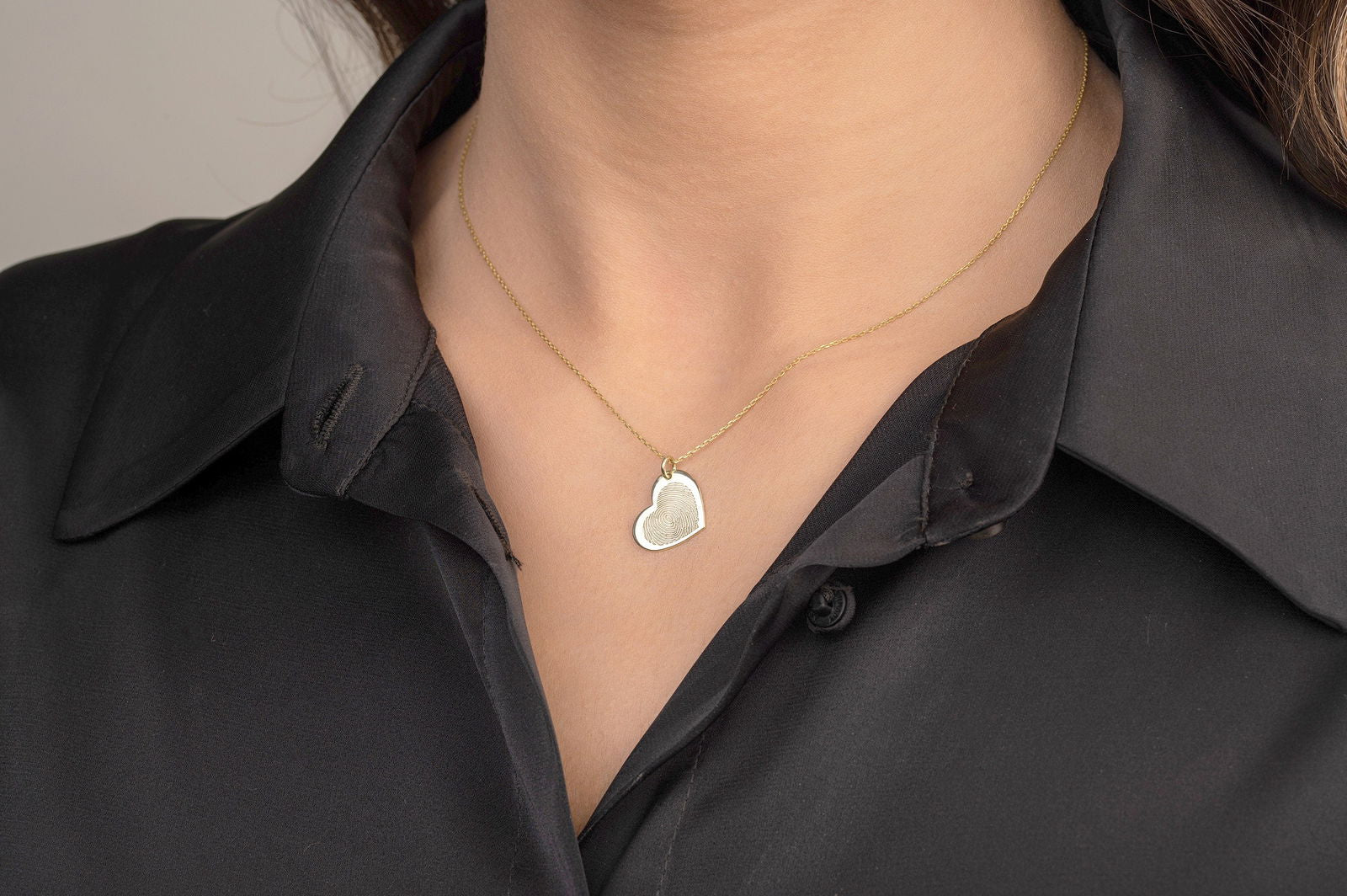 14k Solid Gold Fingerprint Necklace • Custom Heart Charm Fingerprint Necklace - InfinityJools