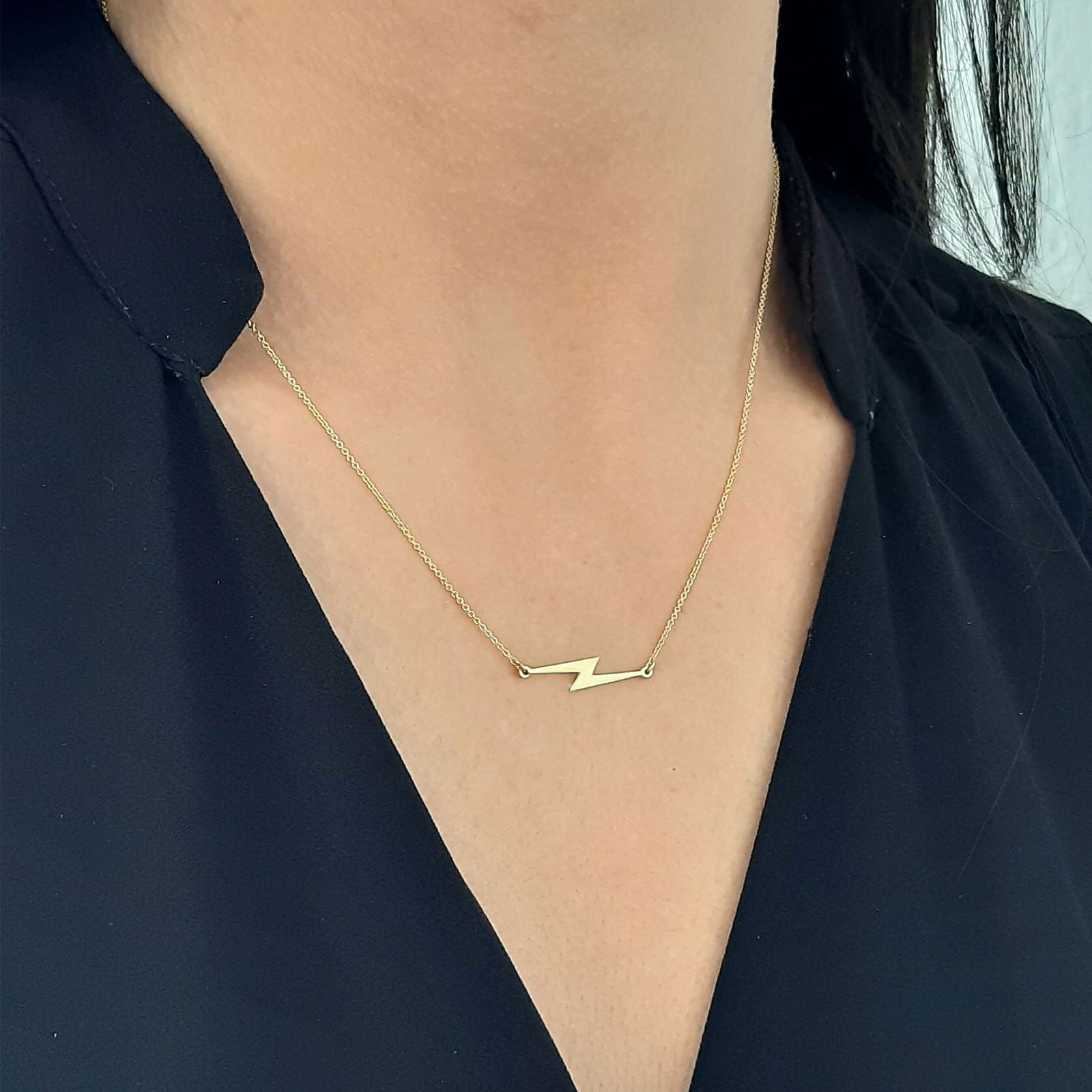14k Solid Gold Lightning Bolt Necklace - InfinityJools