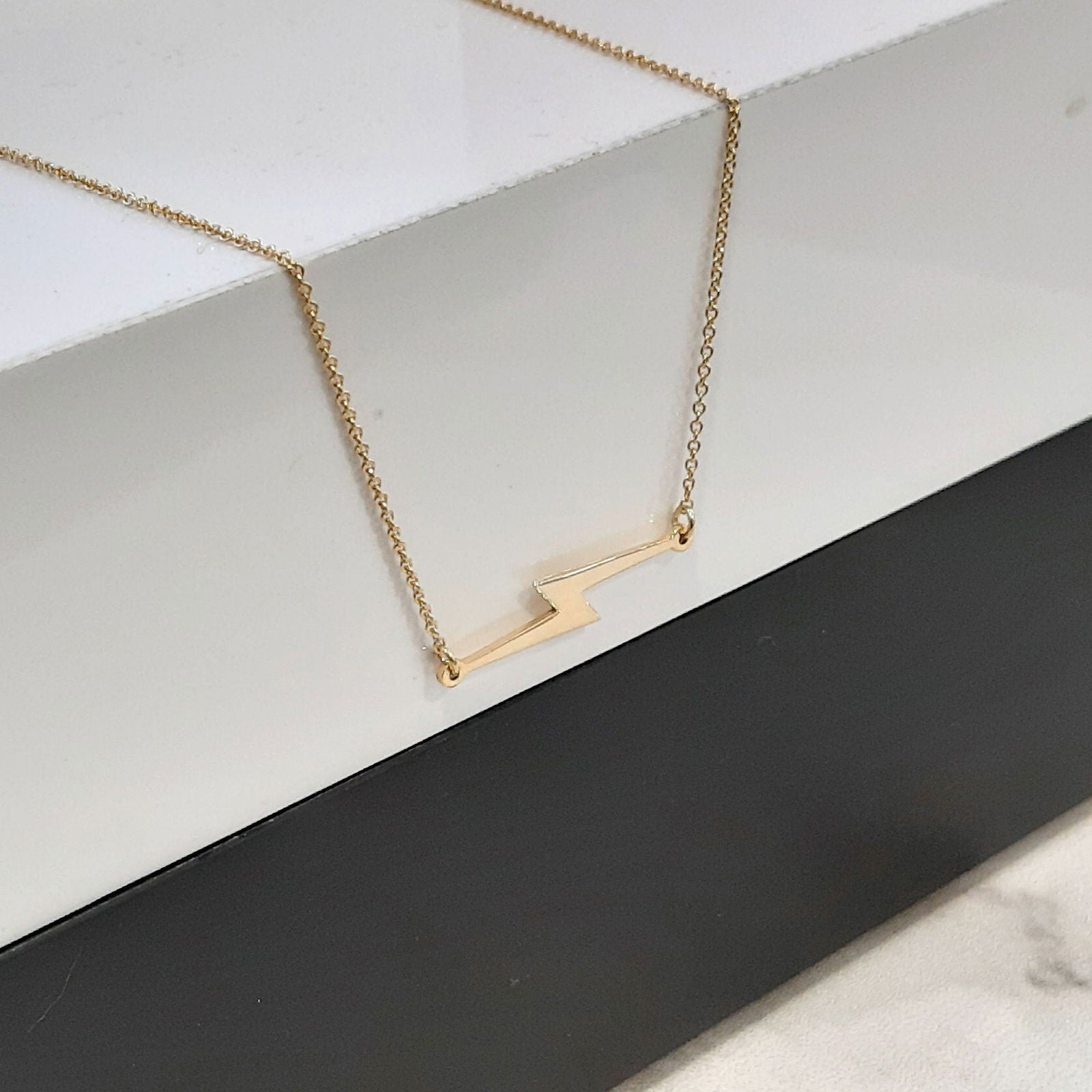 14k Solid Gold Lightning Bolt Necklace - InfinityJools