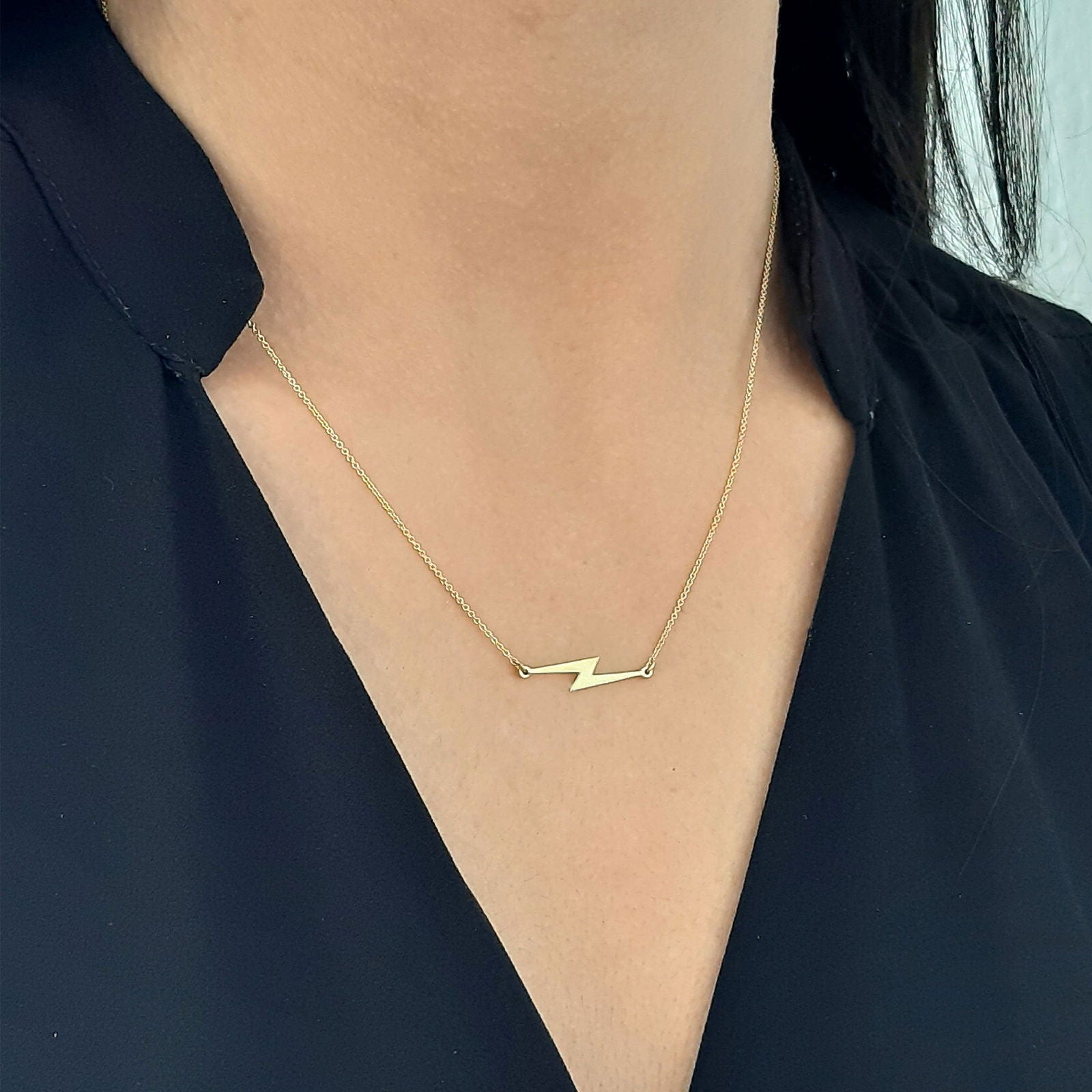 14k Solid Gold Lightning Bolt Necklace - InfinityJools