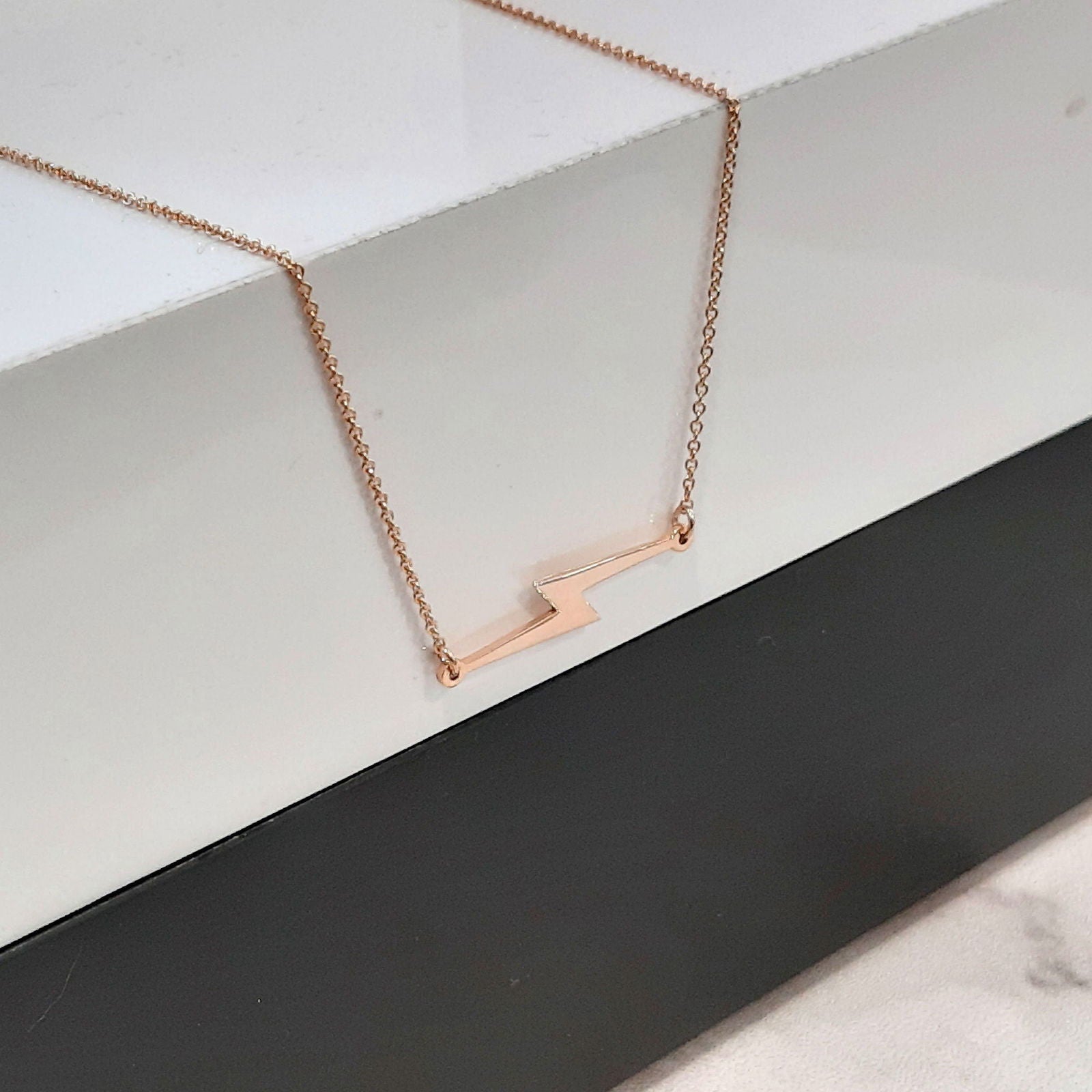 14k Solid Gold Lightning Bolt Necklace - InfinityJools
