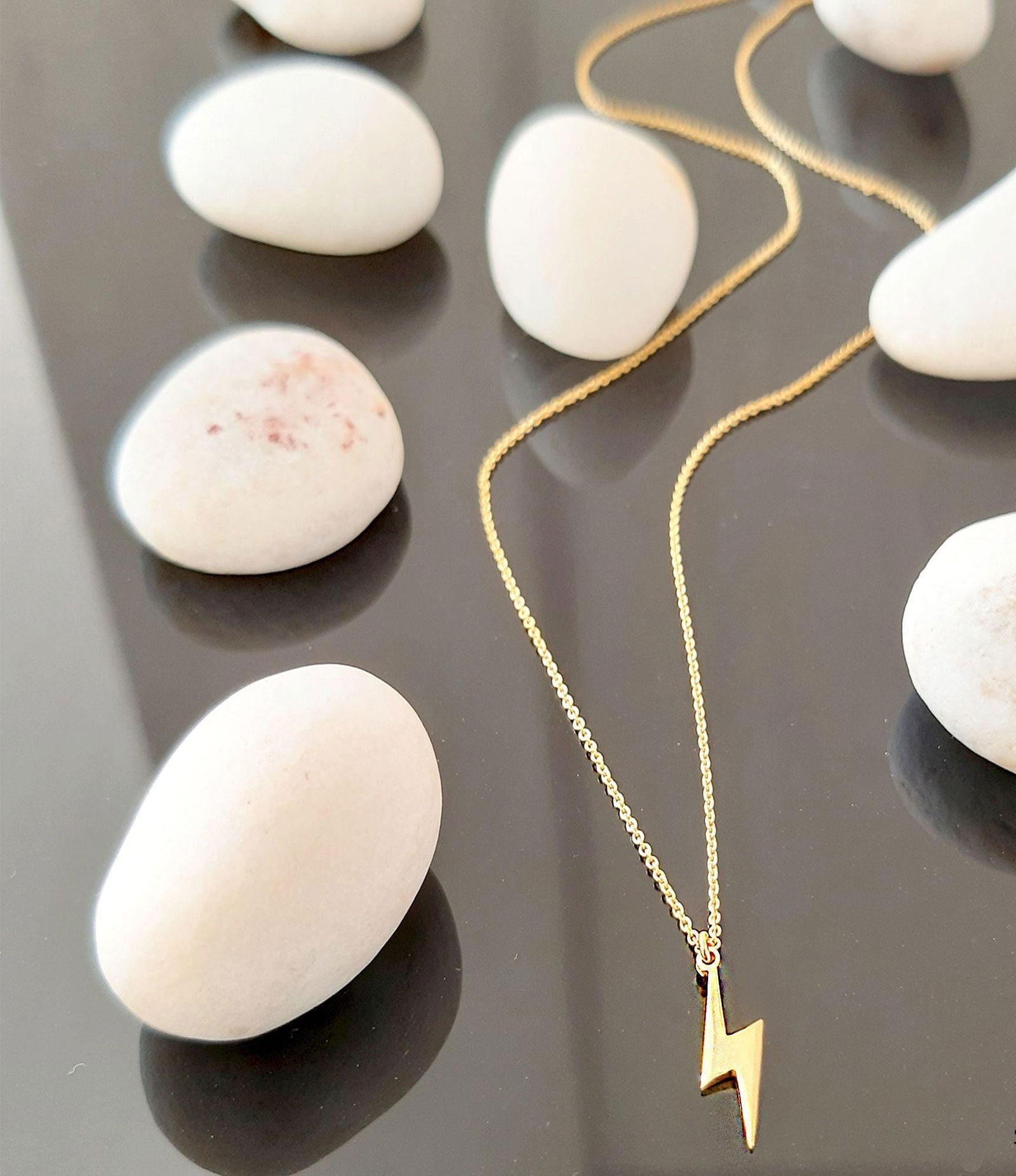 14k Solid Gold Lightning Bolt Necklace - InfinityJools