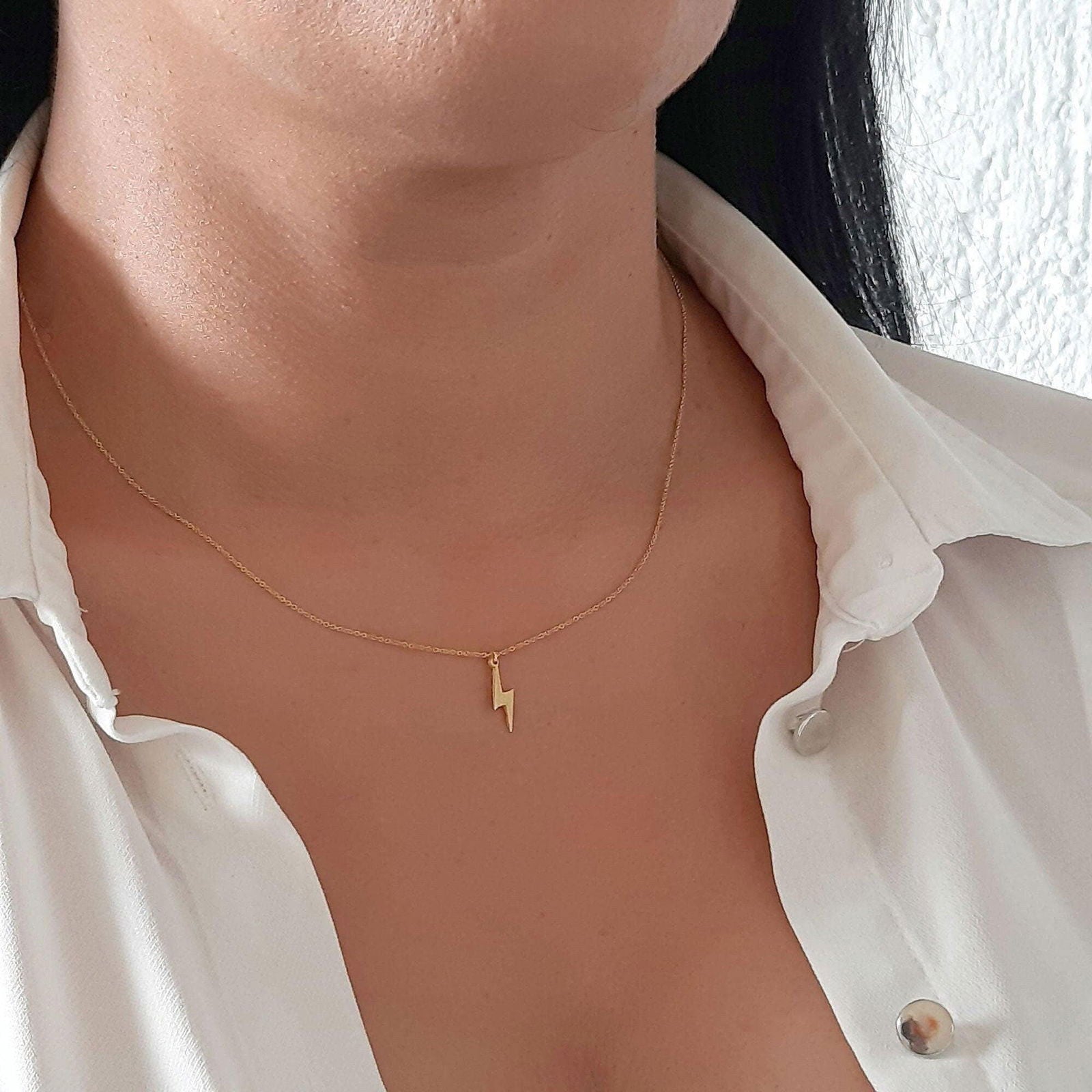 14k Solid Gold Lightning Bolt Necklace - InfinityJools