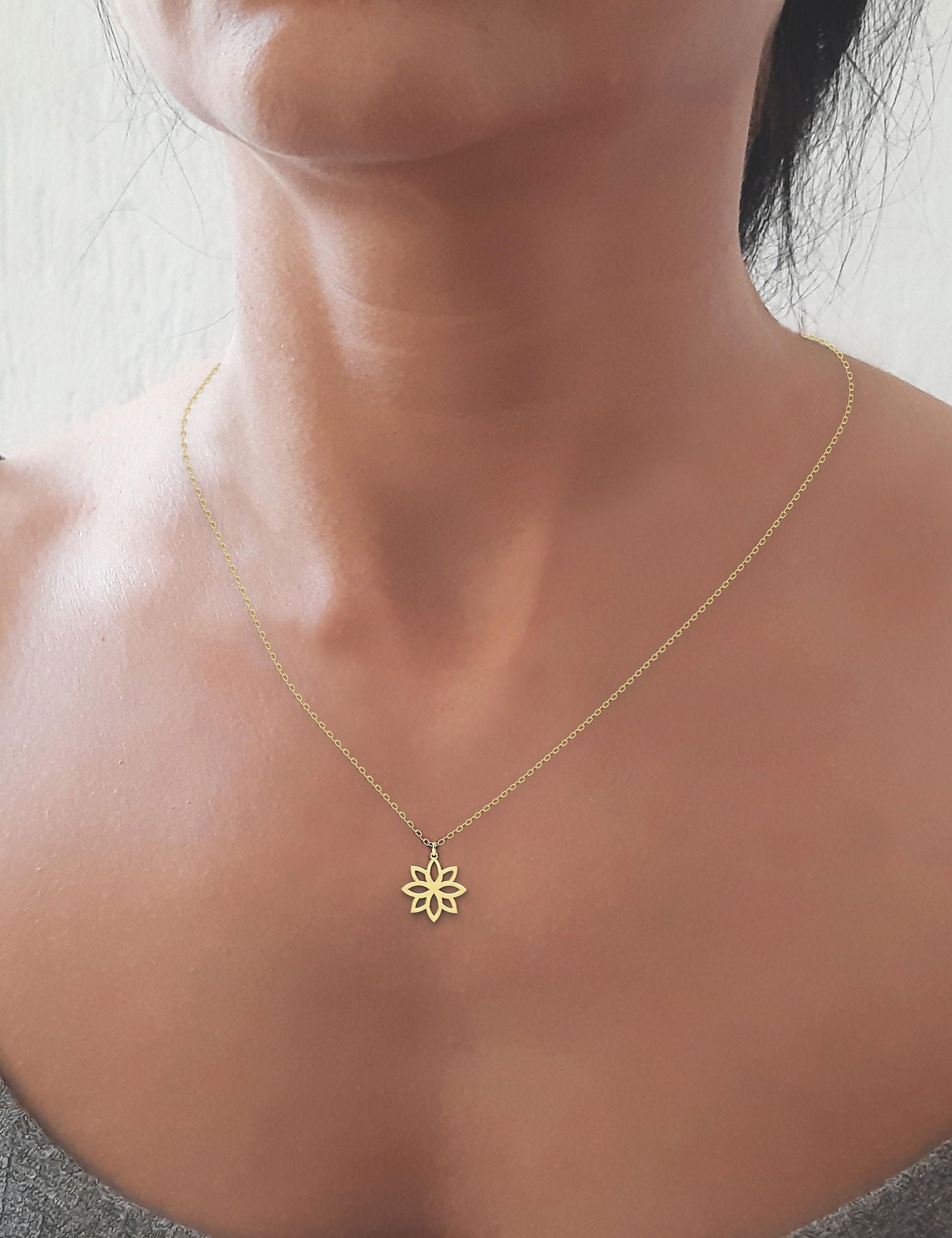 14k Solid, Gold Lotus Flower Necklace - InfinityJools