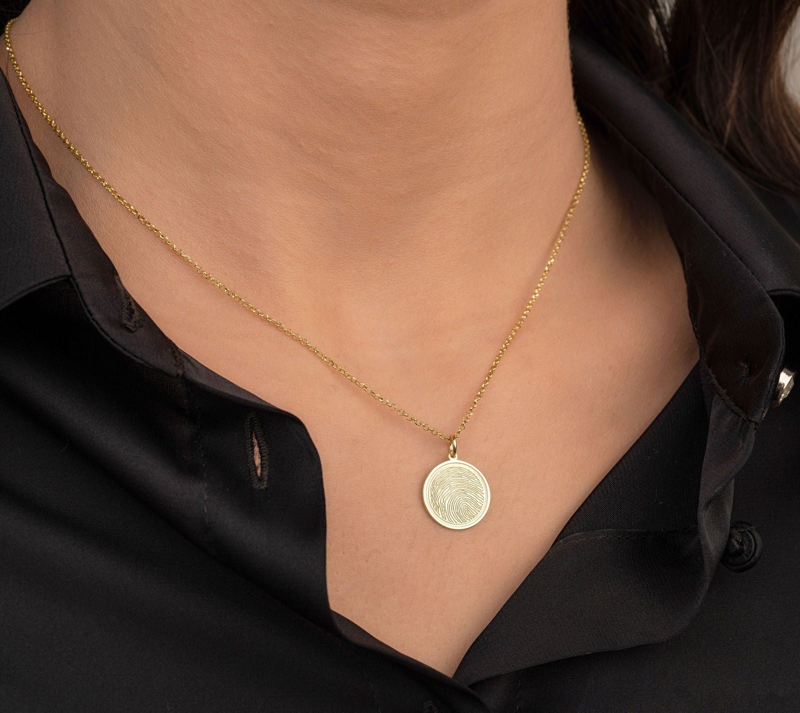 14k Solid Gold Memorial Fingerprint / Fingerprint Handwriting Necklace in Solid Gold / 14k Gold necklace Memorial Gift for her Family - InfinityJools