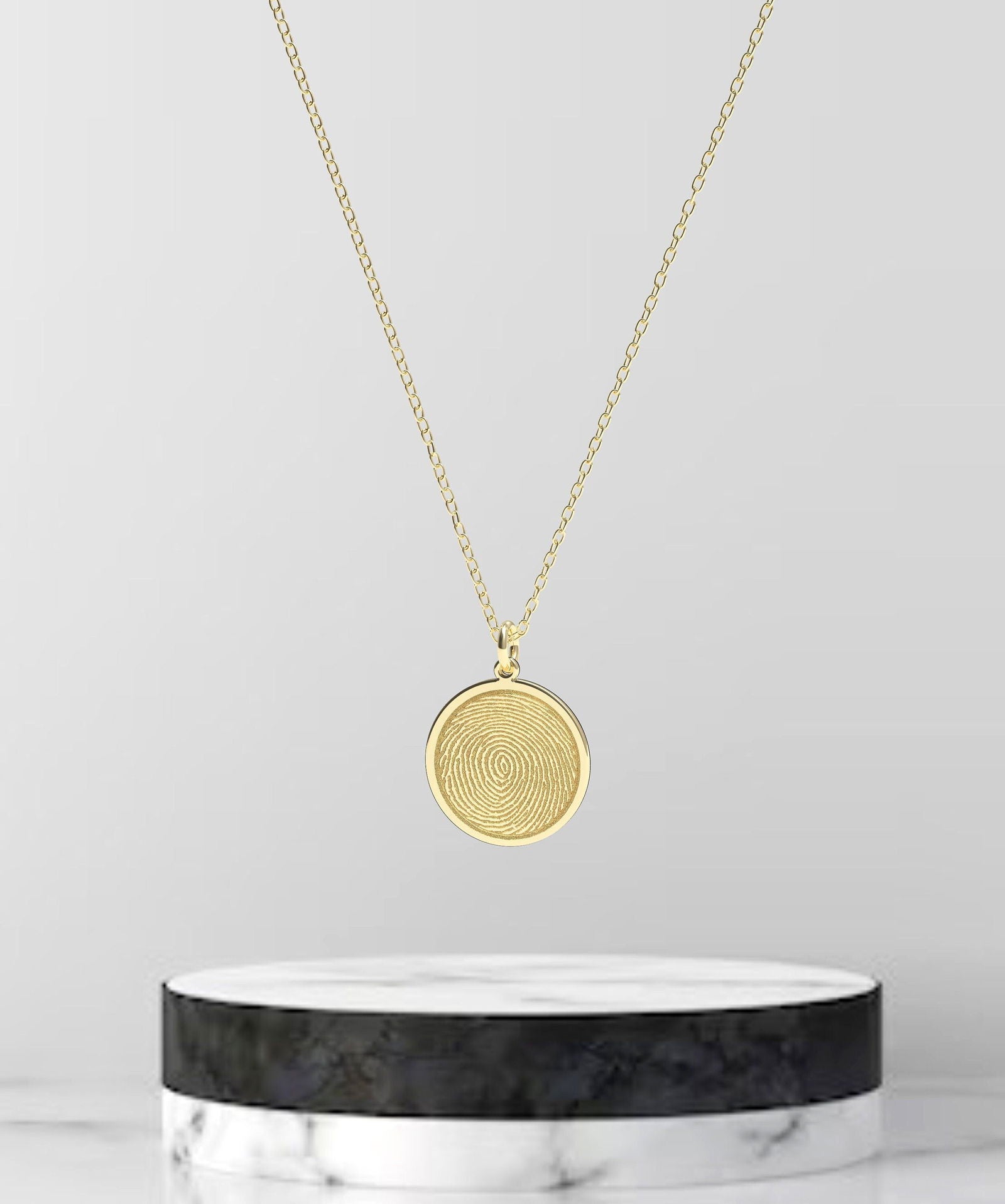 14k Solid Gold Memorial Fingerprint / Fingerprint Handwriting Necklace in Solid Gold / 14k Gold necklace Memorial Gift for her Family - InfinityJools