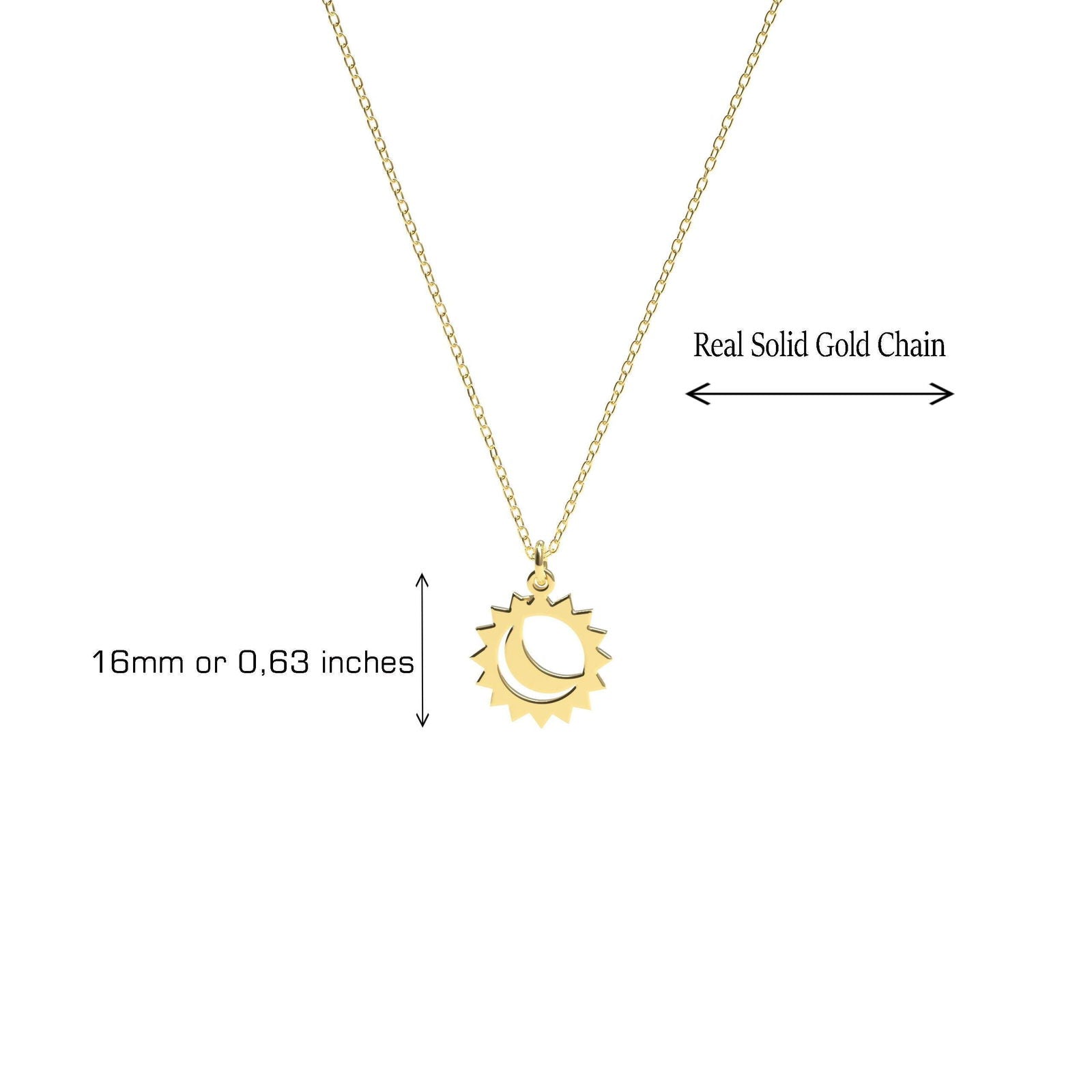 14k Solid Gold Moon Sun Necklace - InfinityJools