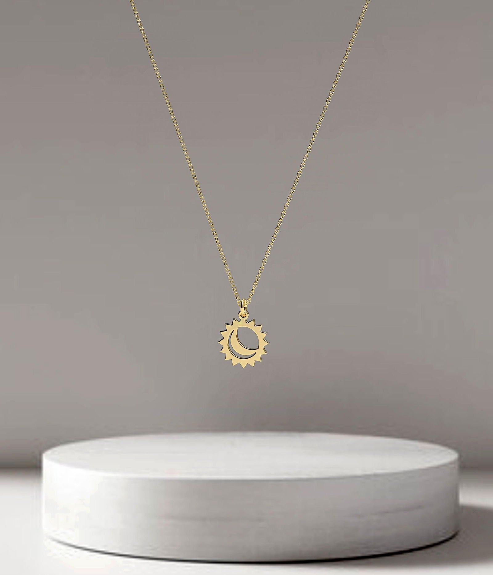 14k Solid Gold Moon Sun Necklace - InfinityJools