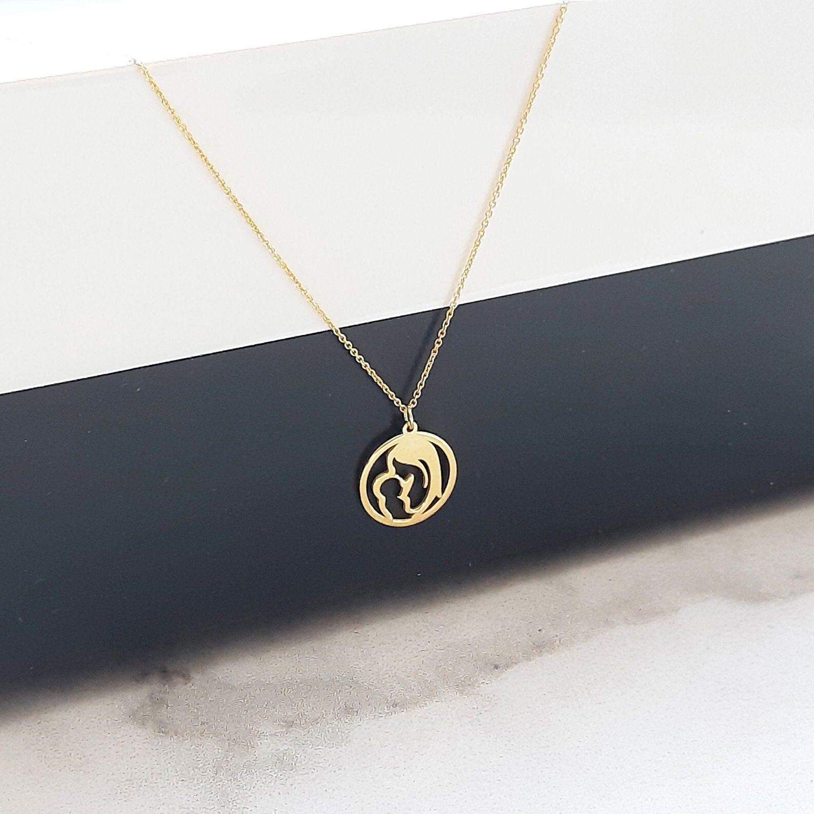 14k Solid Gold Virgin Mary Necklace, Mother of God Pendant - InfinityJools
