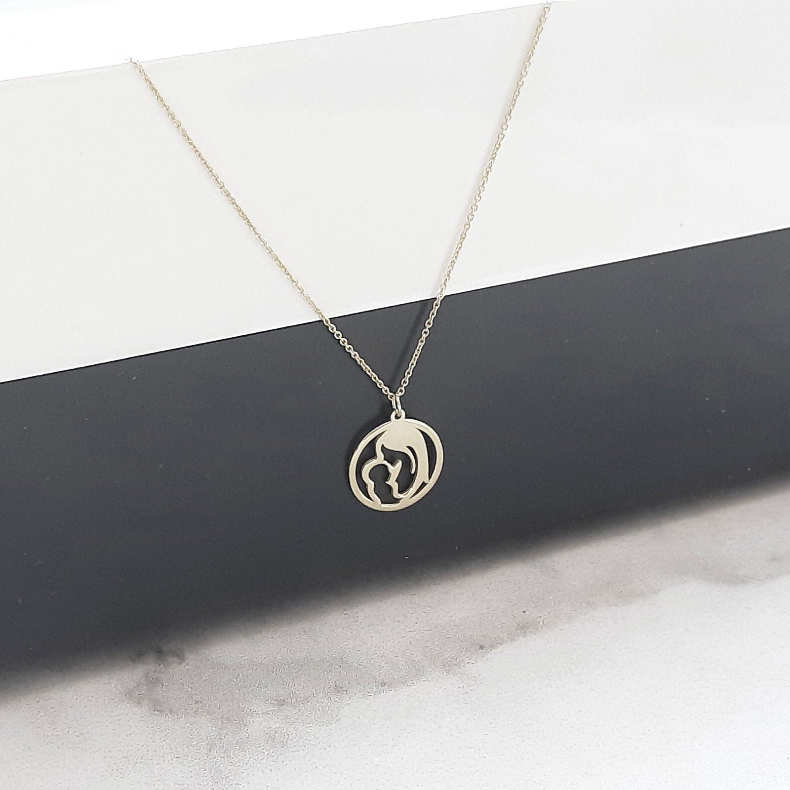 14k Solid Gold Virgin Mary Necklace, Mother of God Pendant - InfinityJools
