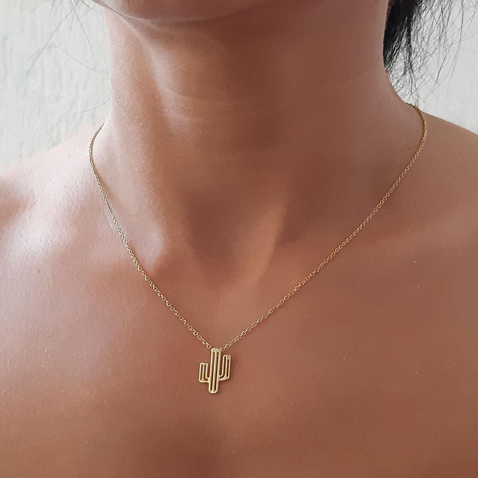 14k Solid Gold  cactus necklace - InfinityJools