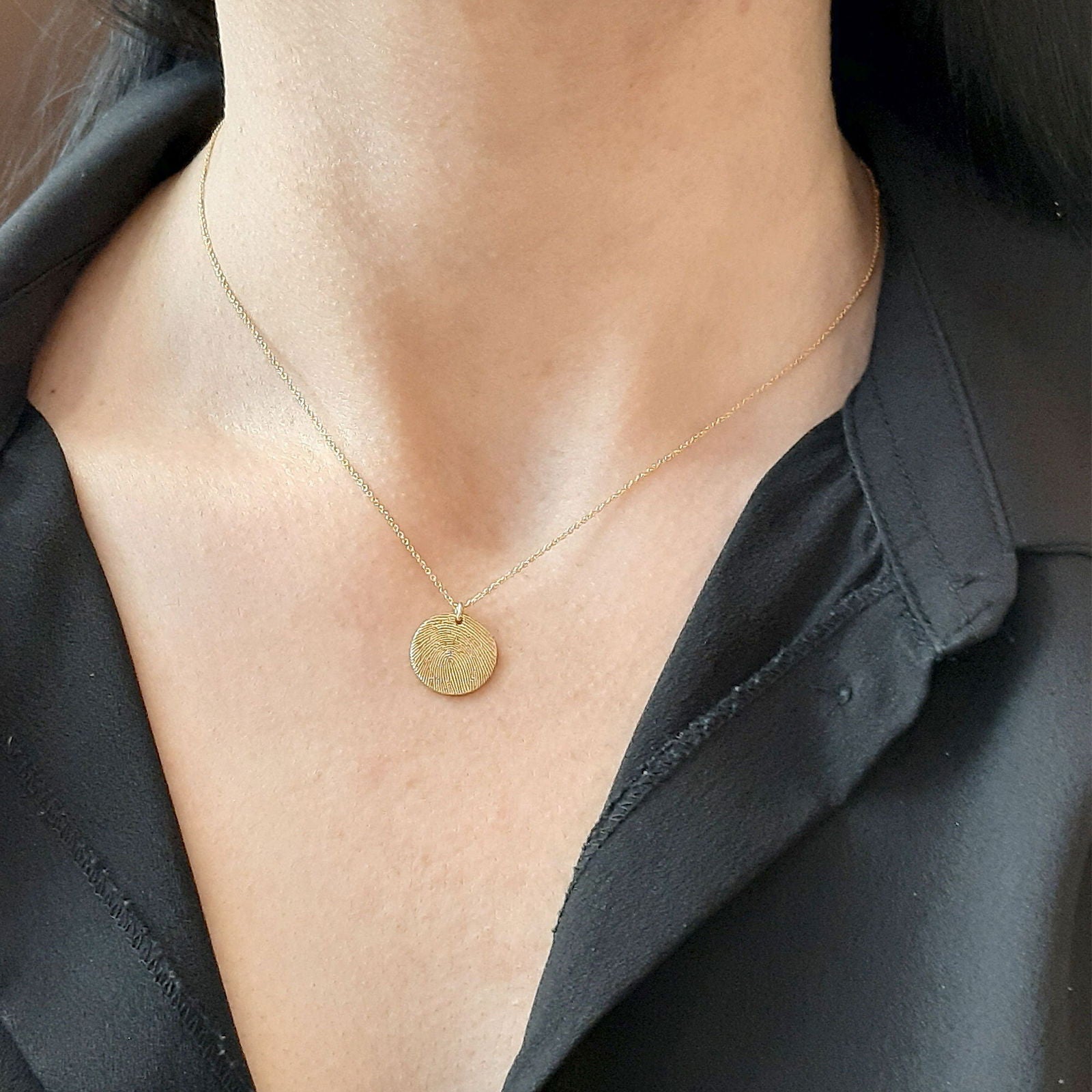 14k Solid Yellow Gold  Fingerprint Necklace ,  Memorial Gifts - InfinityJools