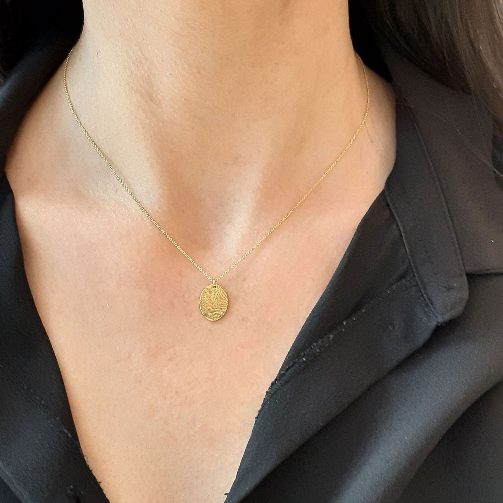 14k Yellow gold Custom Fingerprint Necklace, Fingerprint pendant, Memorial Jewelry - InfinityJools
