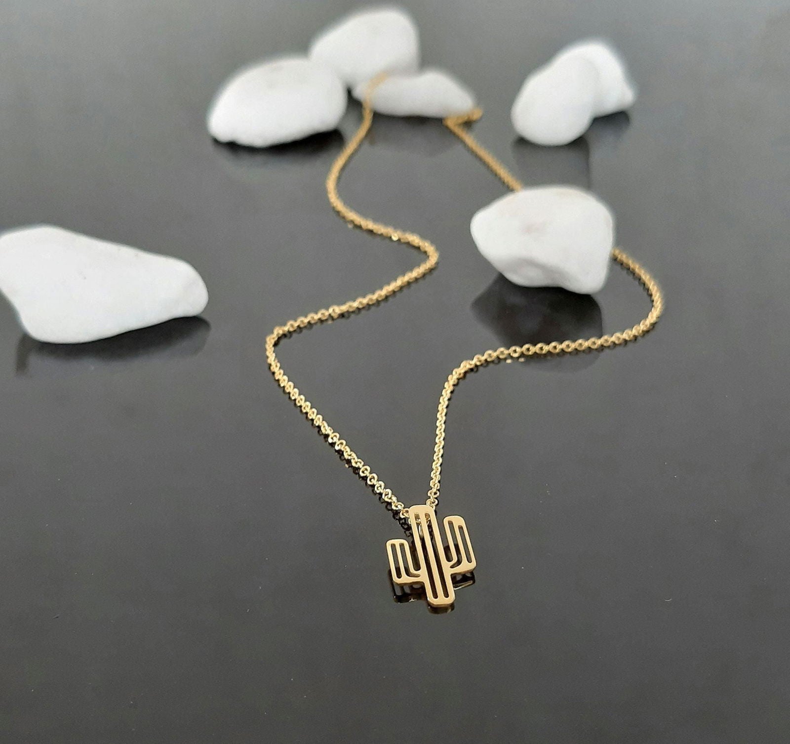 14k Yellow gold cactus  flower necklace - InfinityJools