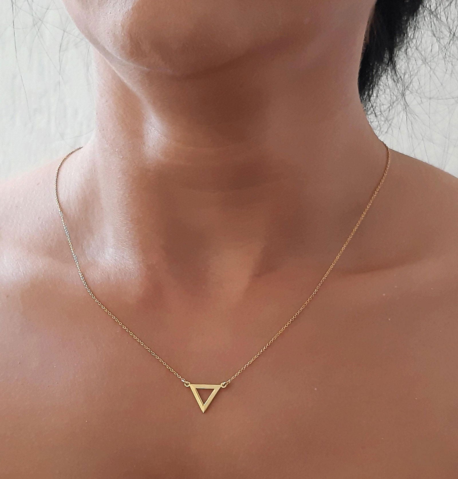 14k solid gold Floating Triangle Necklace - InfinityJools