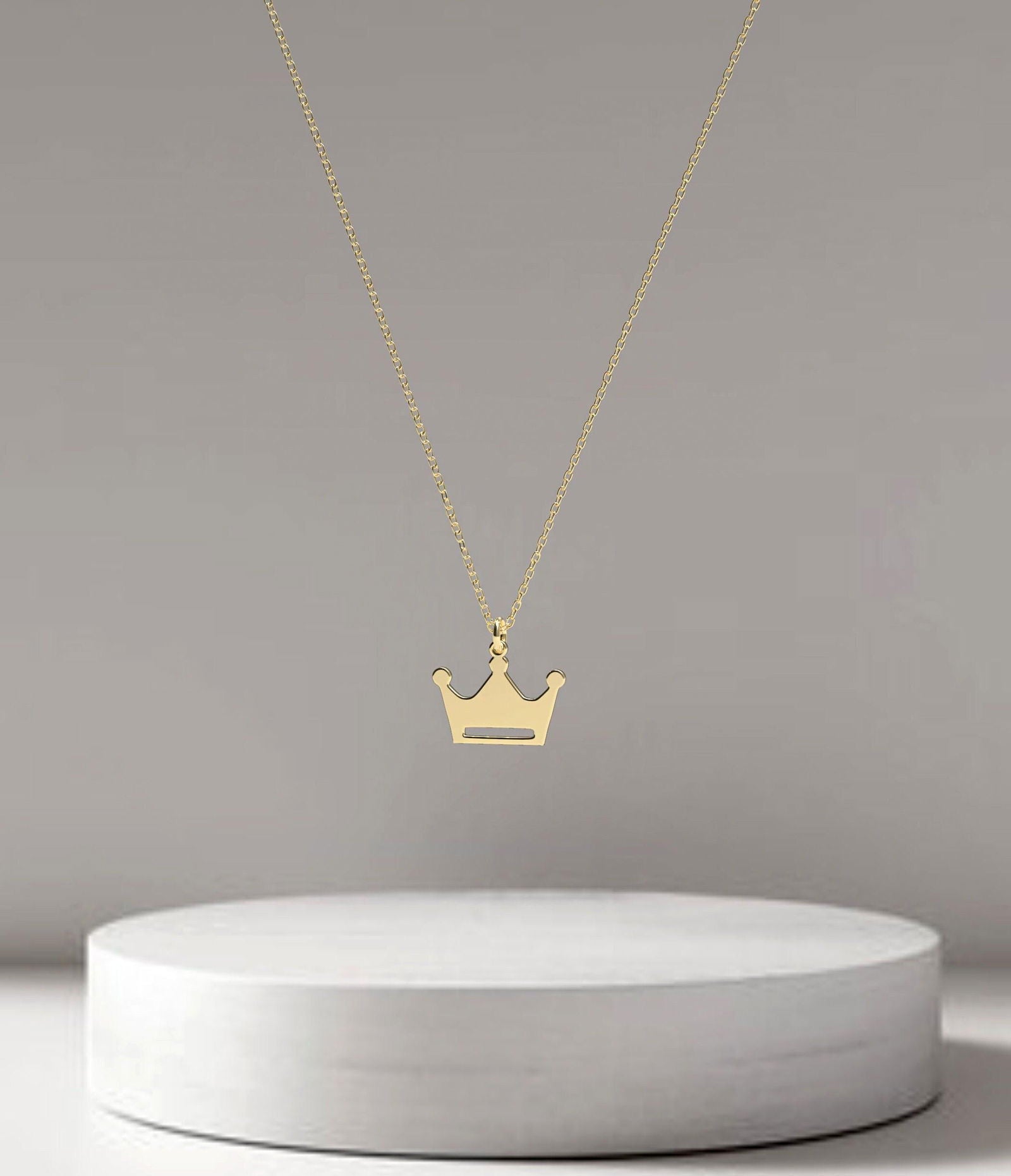 14k solid gold crown necklace - InfinityJools