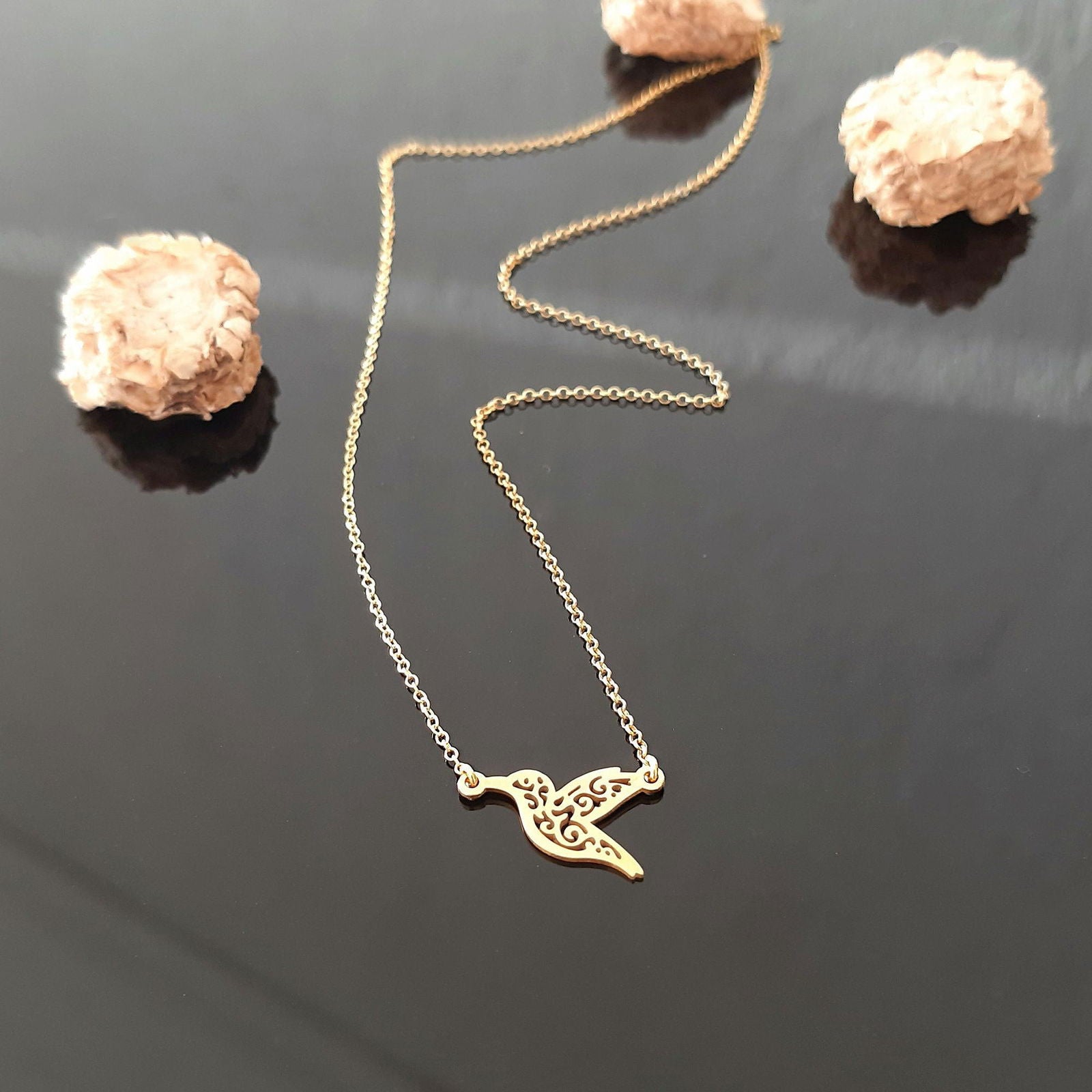 14k yellow gold Hummingbird Necklace - InfinityJools