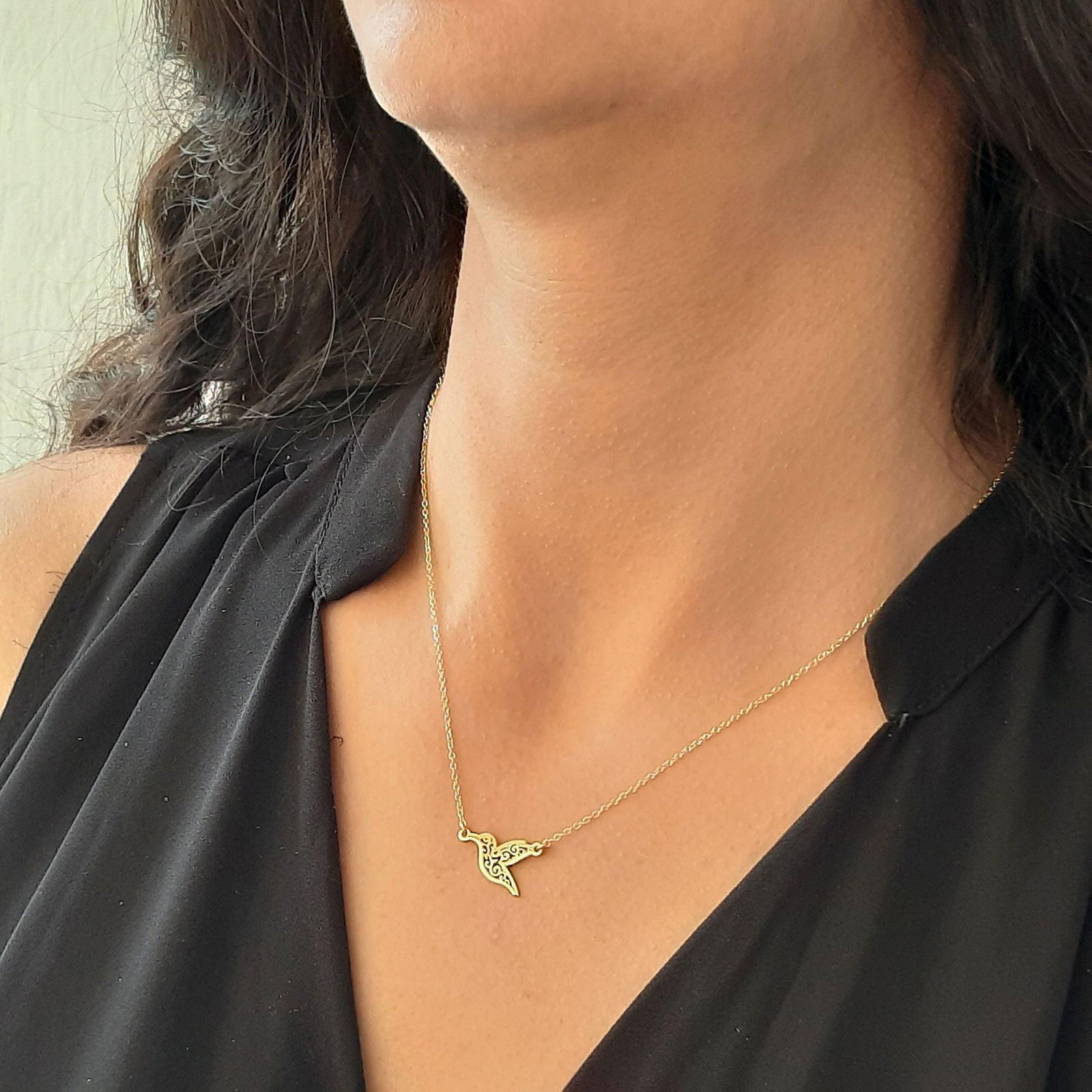 14k yellow gold Hummingbird Necklace - InfinityJools