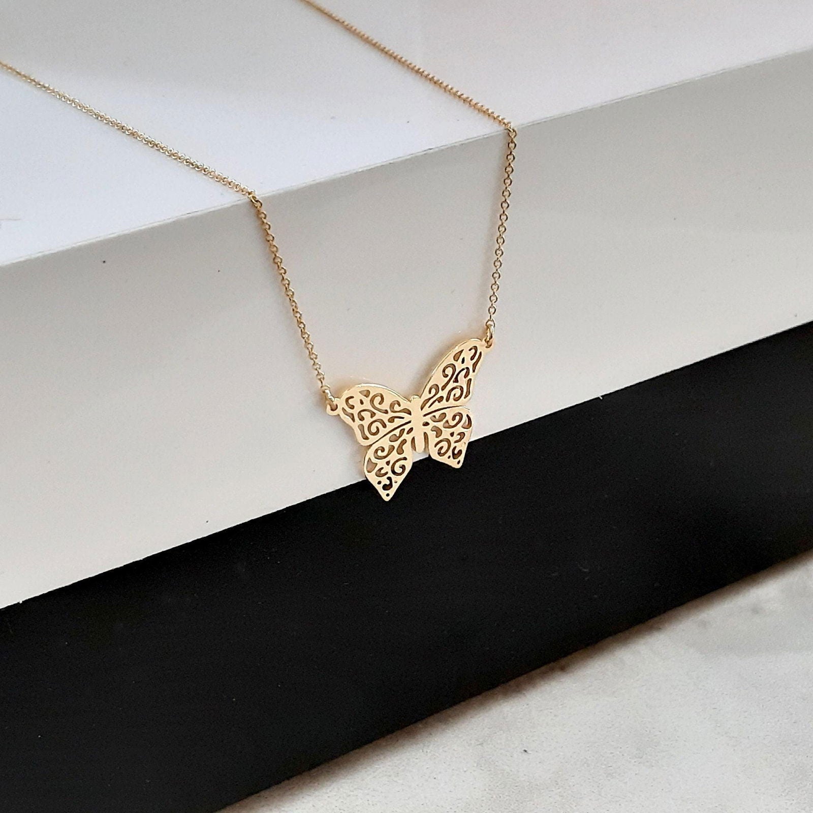 14k yellow gold butterfly necklace - InfinityJools