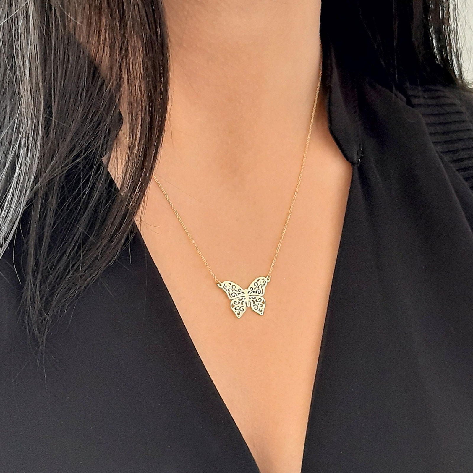 14k yellow gold butterfly necklace - InfinityJools