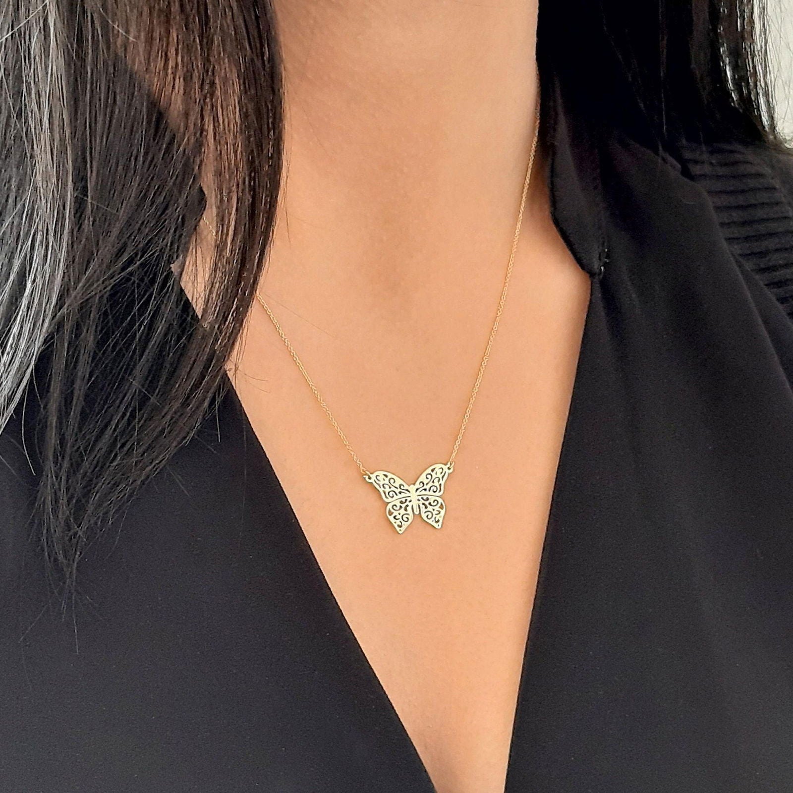 14k yellow gold butterfly necklace - InfinityJools