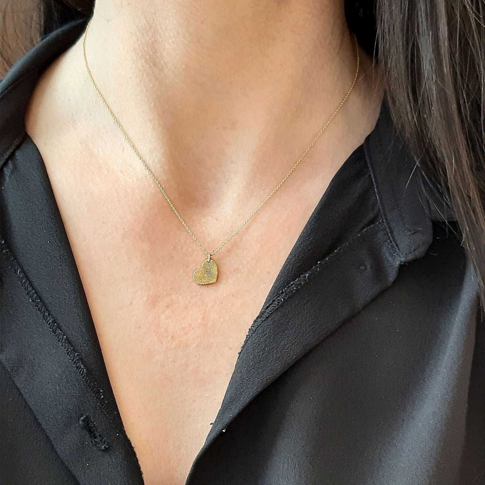 9k & 14k Custom Fingerprint Necklace • Heart Charm Fingerprint Necklace • Custom Handwriting Jewelry - InfinityJools