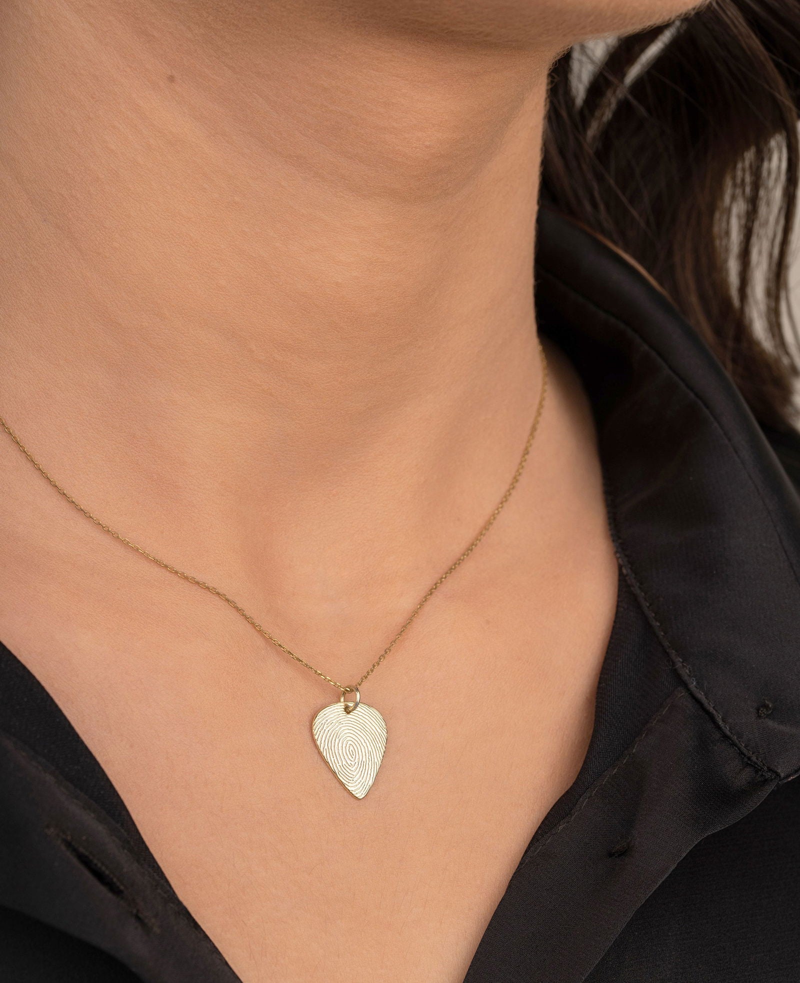 9k & 14k solid Gold Fingerprint Guitar Pick Necklace,  Handwriting jewelry gift - InfinityJools