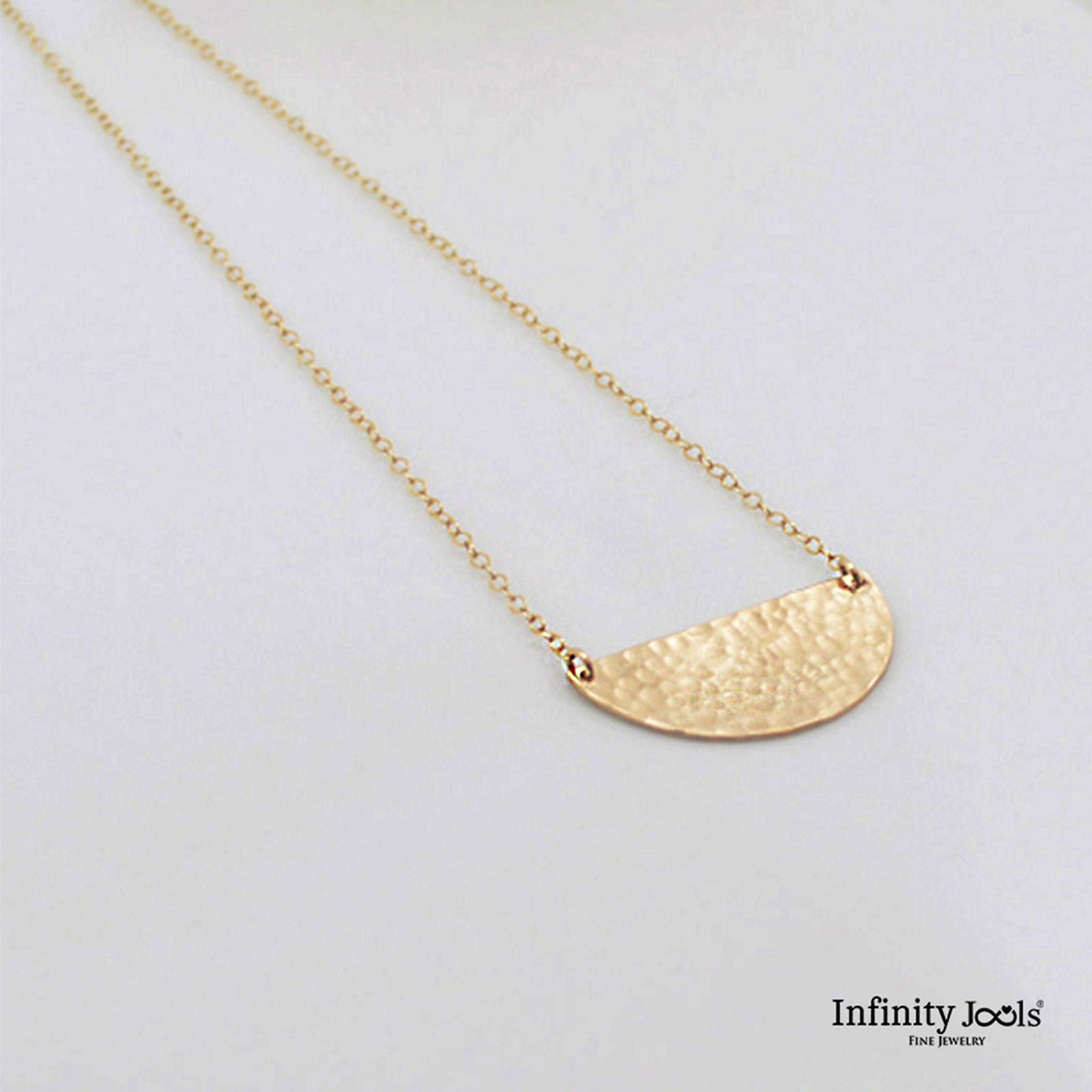 Crescent necklace, 14K Solid Gold, Half moon hammered Necklace - InfinityJools